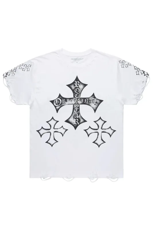Marizon White/Black Oversized Distressed Graphic T-Shirt made by Rockstar Original