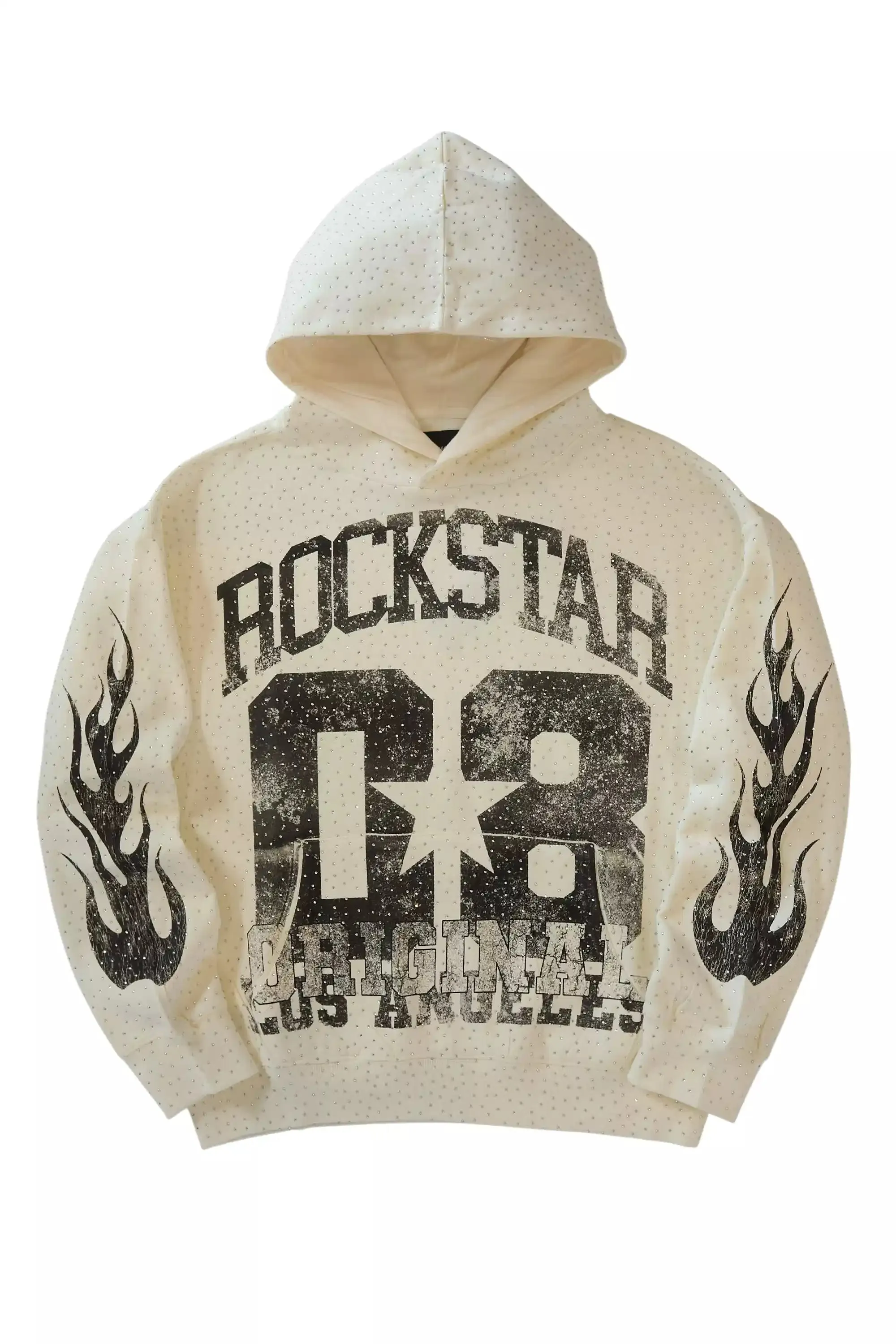 Flamur White Rhinestone Oversized Hoodie sold by Rockstar Original