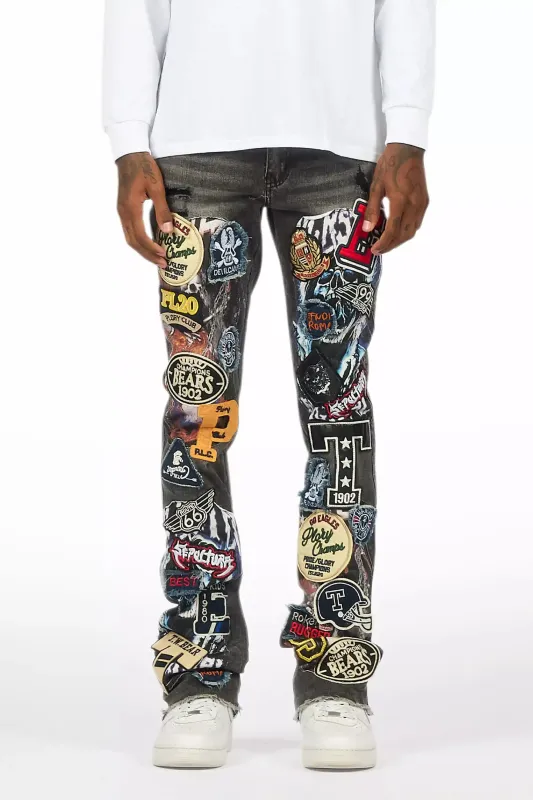 Espan Dark Grey Stacked Flare Jean sold by Rockstar Original