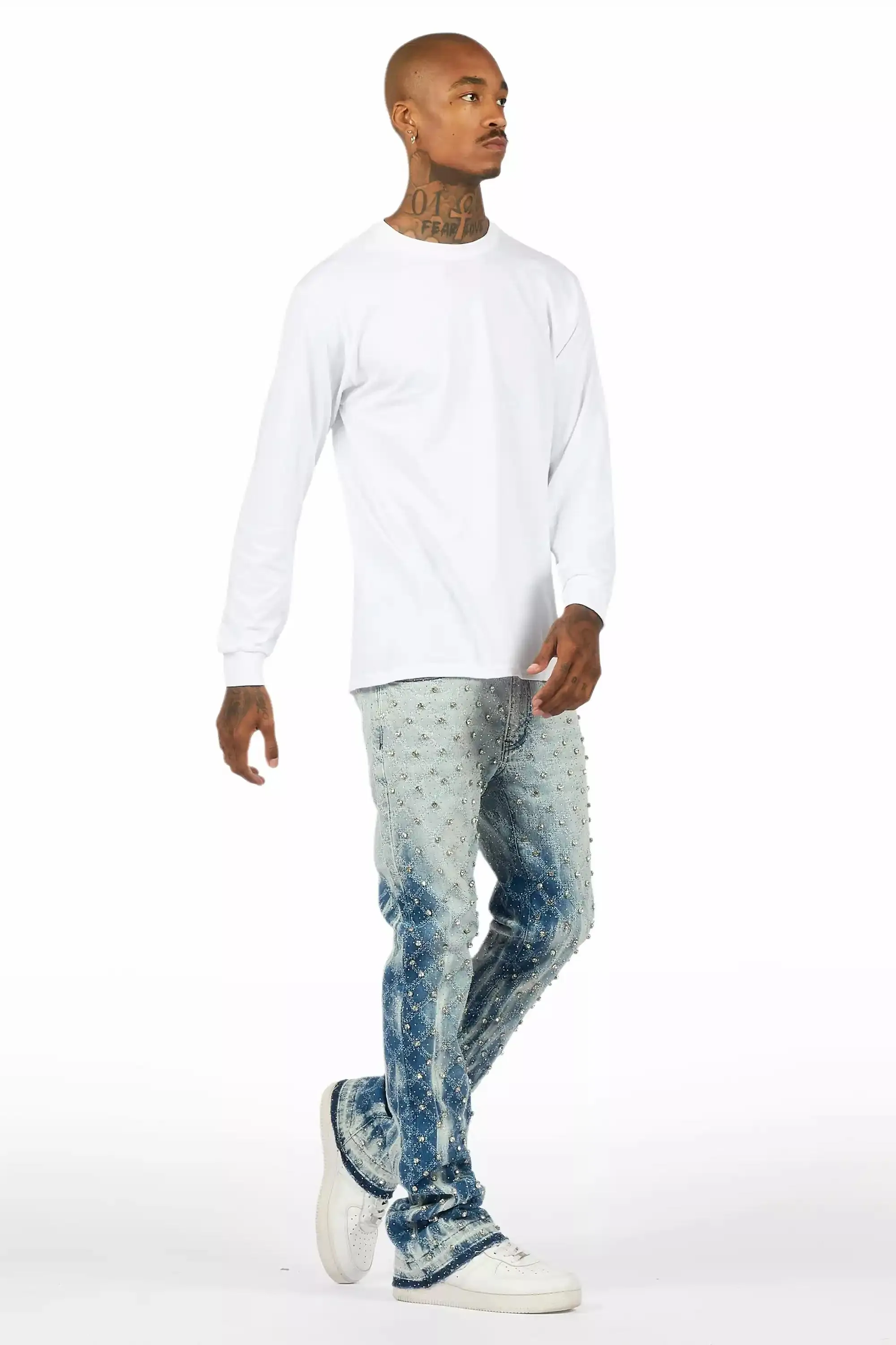 Glit Blue Rhinestone Stacked Flare Jean sold by Rockstar Original product image thumbnail 5