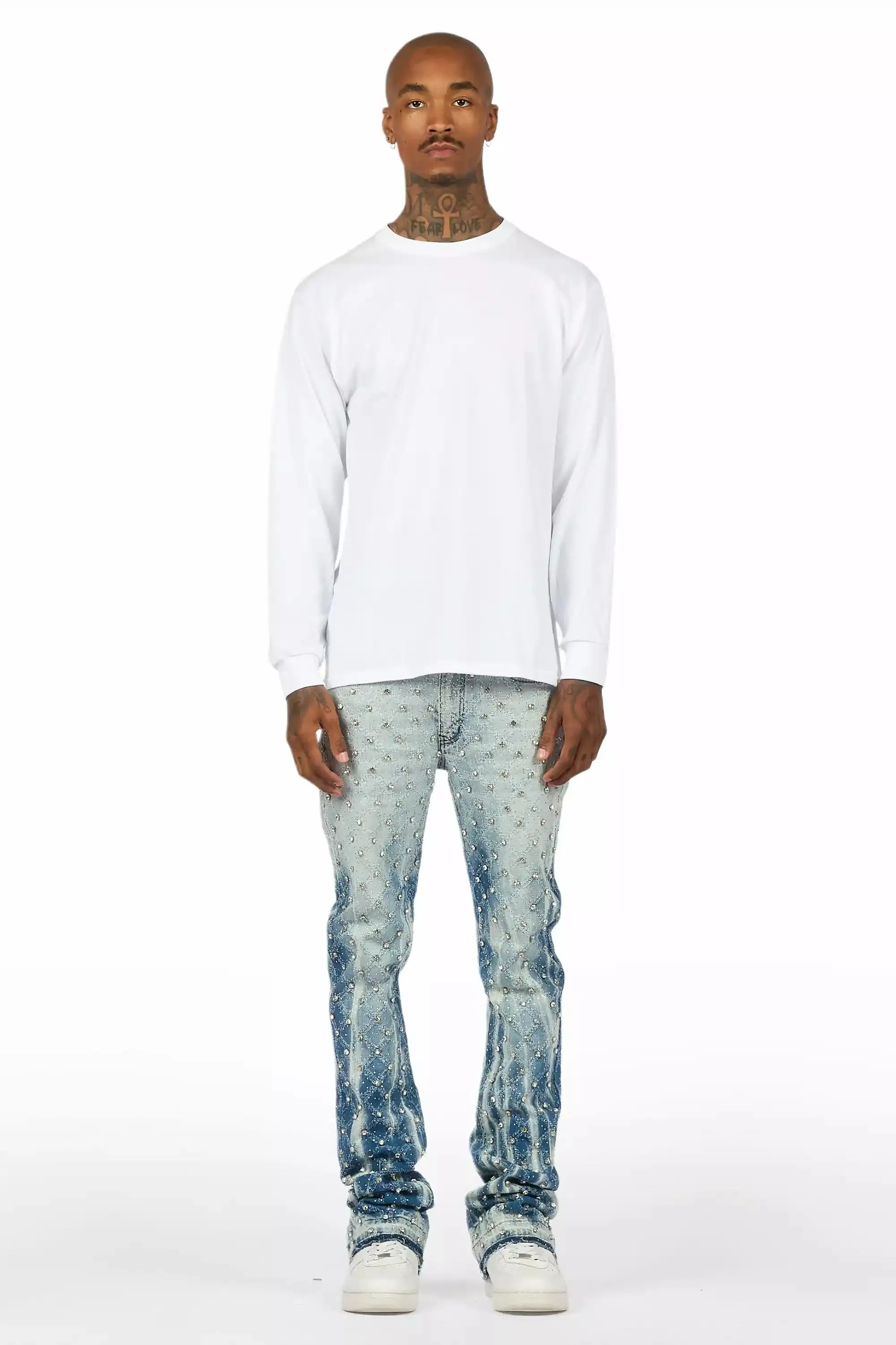 Glit Blue Rhinestone Stacked Flare Jean sold by Rockstar Original product image thumbnail 3