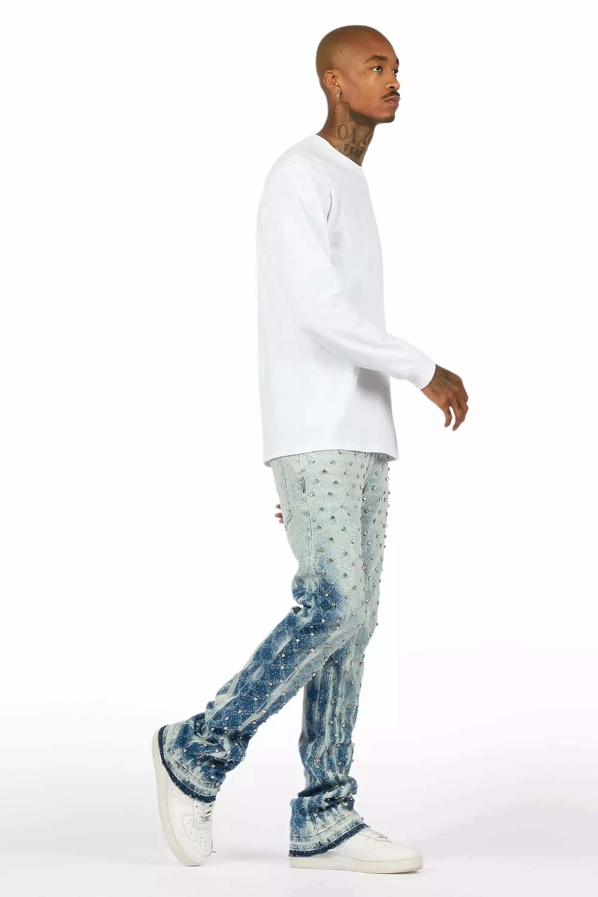 Glit Blue Rhinestone Stacked Flare Jean sold by Rockstar Original product image thumbnail 4