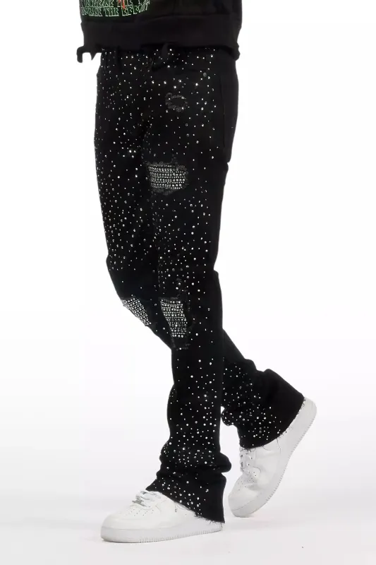 Prism Black/Clear Rhinestone Stacked Flare Jean sold by Rockstar Original
