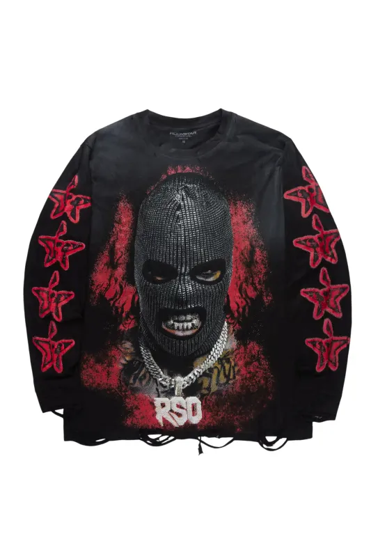 Tyvion Black/Red Long Sleeve Distressed Graphic T-Shirt sold by Rockstar Original