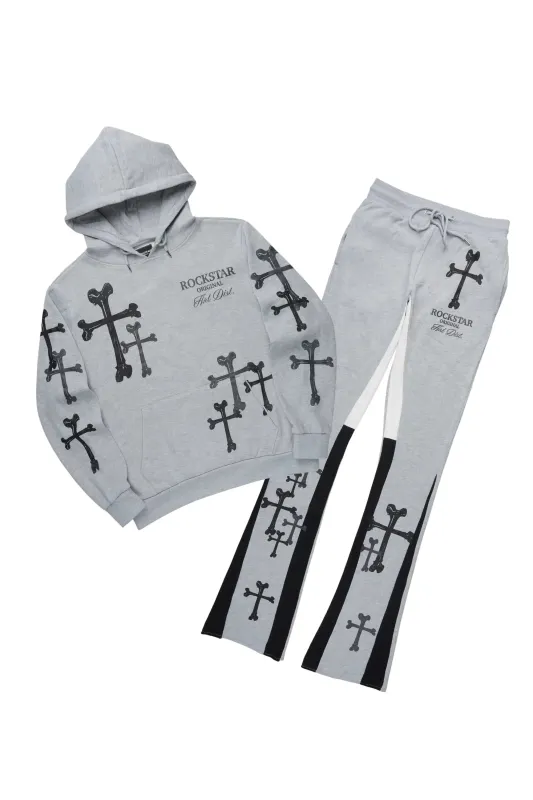 Olivier Heather Grey/Black Hoodie/Stacked Flare Track Set sold by Rockstar Original