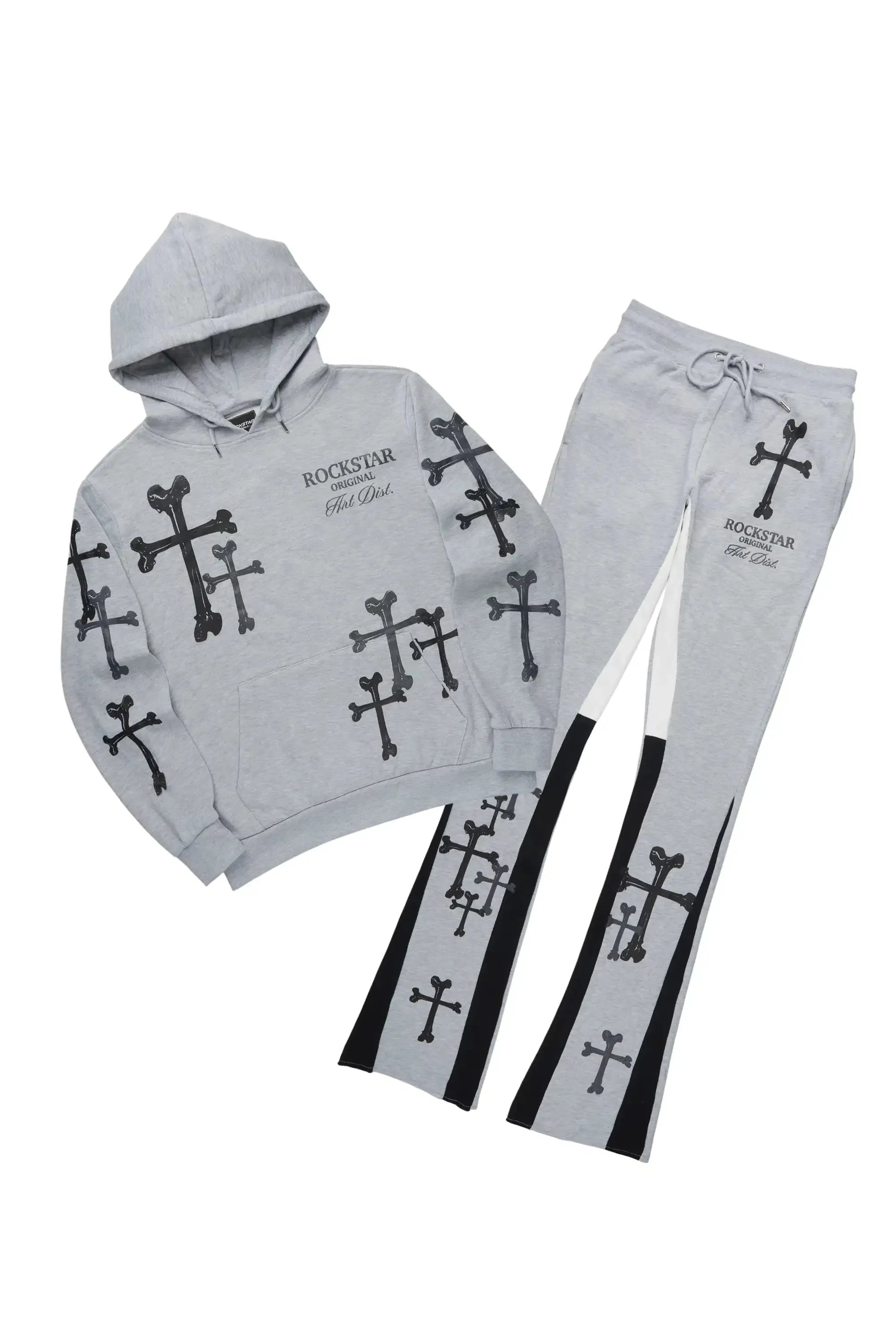Olivier Heather Grey/Black Hoodie/Stacked Flare Track Set sold by Rockstar Original