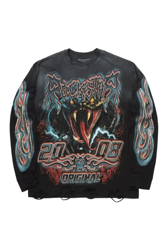 Rhylo Black/Multi Long Sleeve Distressed Graphic T-Shirt sold by Rockstar Original