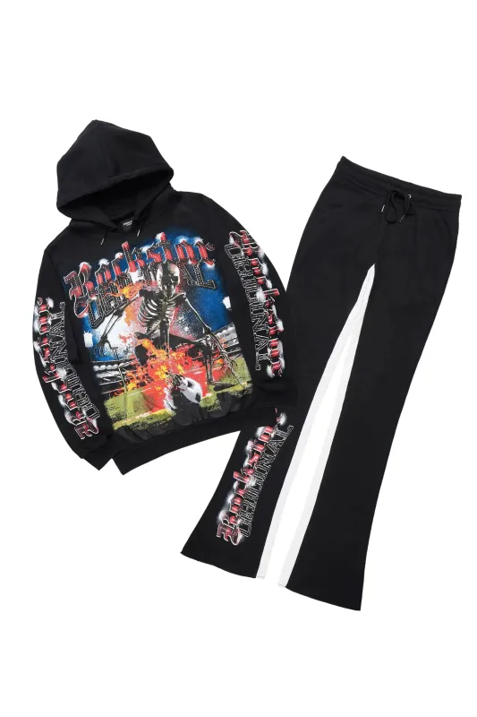 Rodgers Black/Multi Hoodie/Baggy Stacked Track Pant Set sold by Rockstar Original