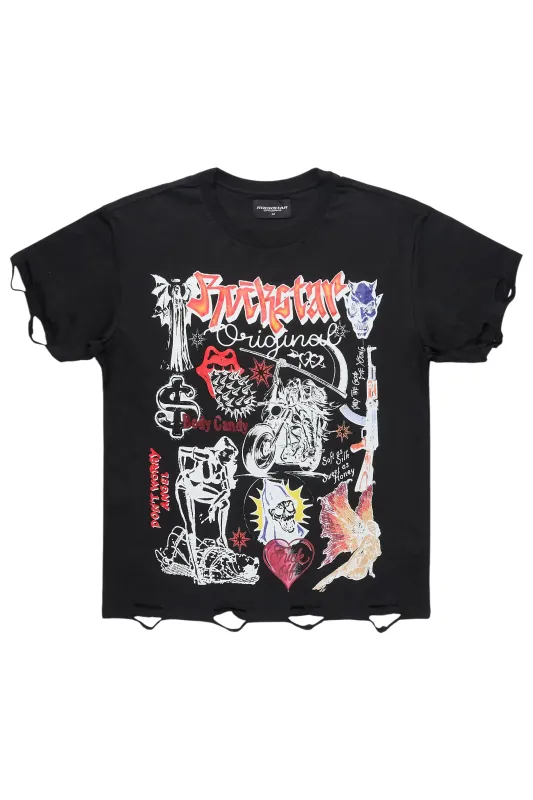 Shootah Black Oversized Graphic T-Shirt sold by Rockstar Original