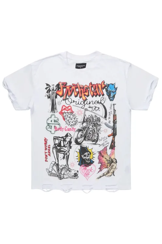 Shootah White Oversized Graphic T-Shirt sold by Rockstar Original