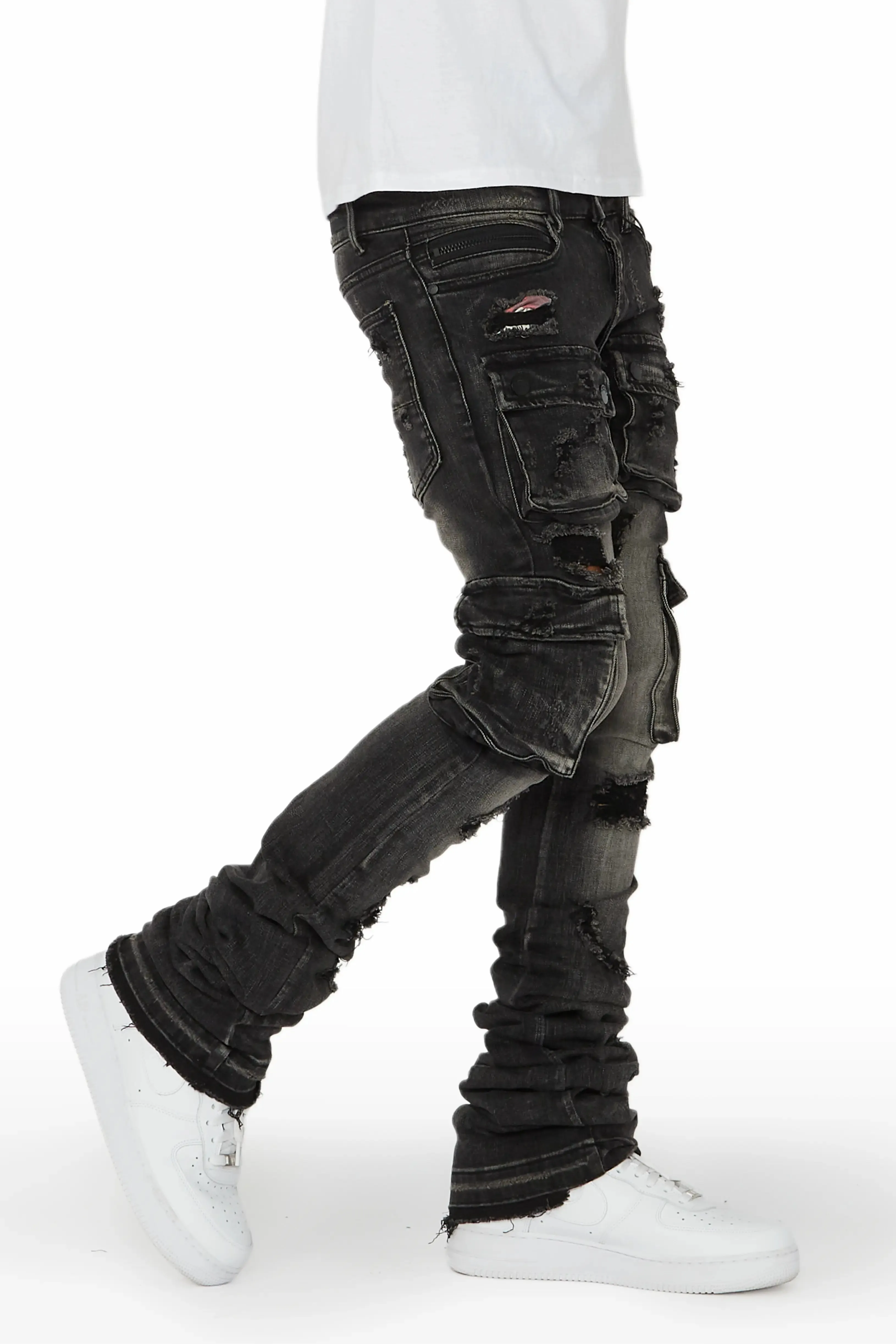 Zaire Grey Cargo Super Stacked Flare Jean sold by Rockstar Original
