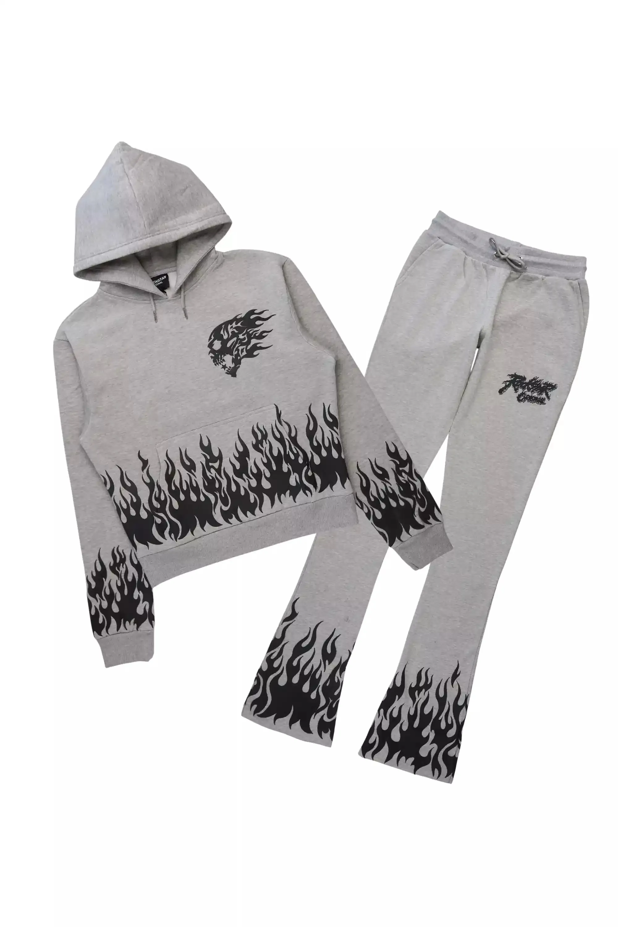 Bubble Heather Grey Stacked Flare Hoodie Pant Set sold by Rockstar Original