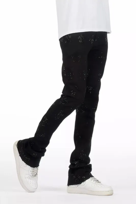 Shyne Black Rhinestone Stacked Flare Jean sold by Rockstar Original