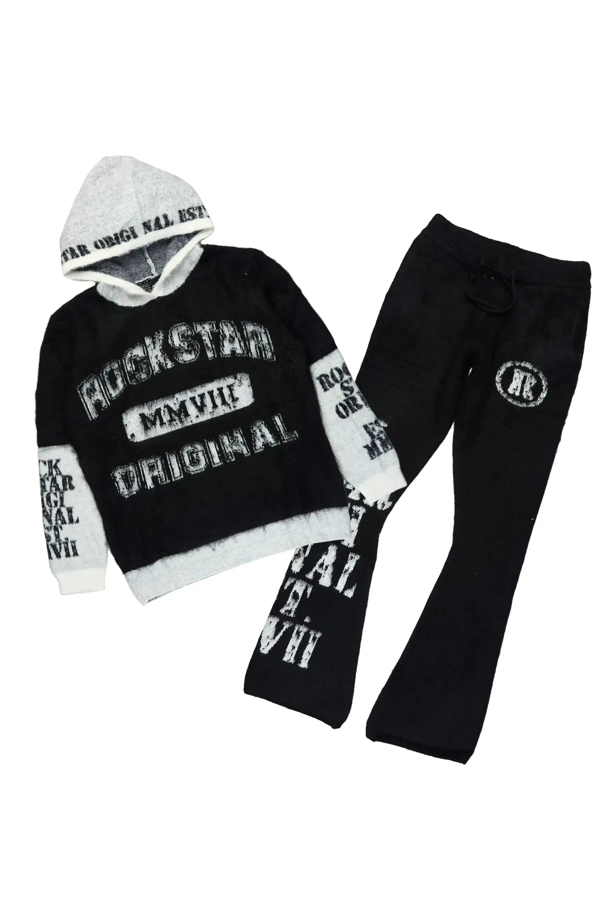 Steri Black Mohair Hoodie Stacked Flare Track Set sold by Rockstar Original