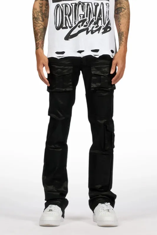 Folant Black Stacked Flare Coated Pant sold by Rockstar Original