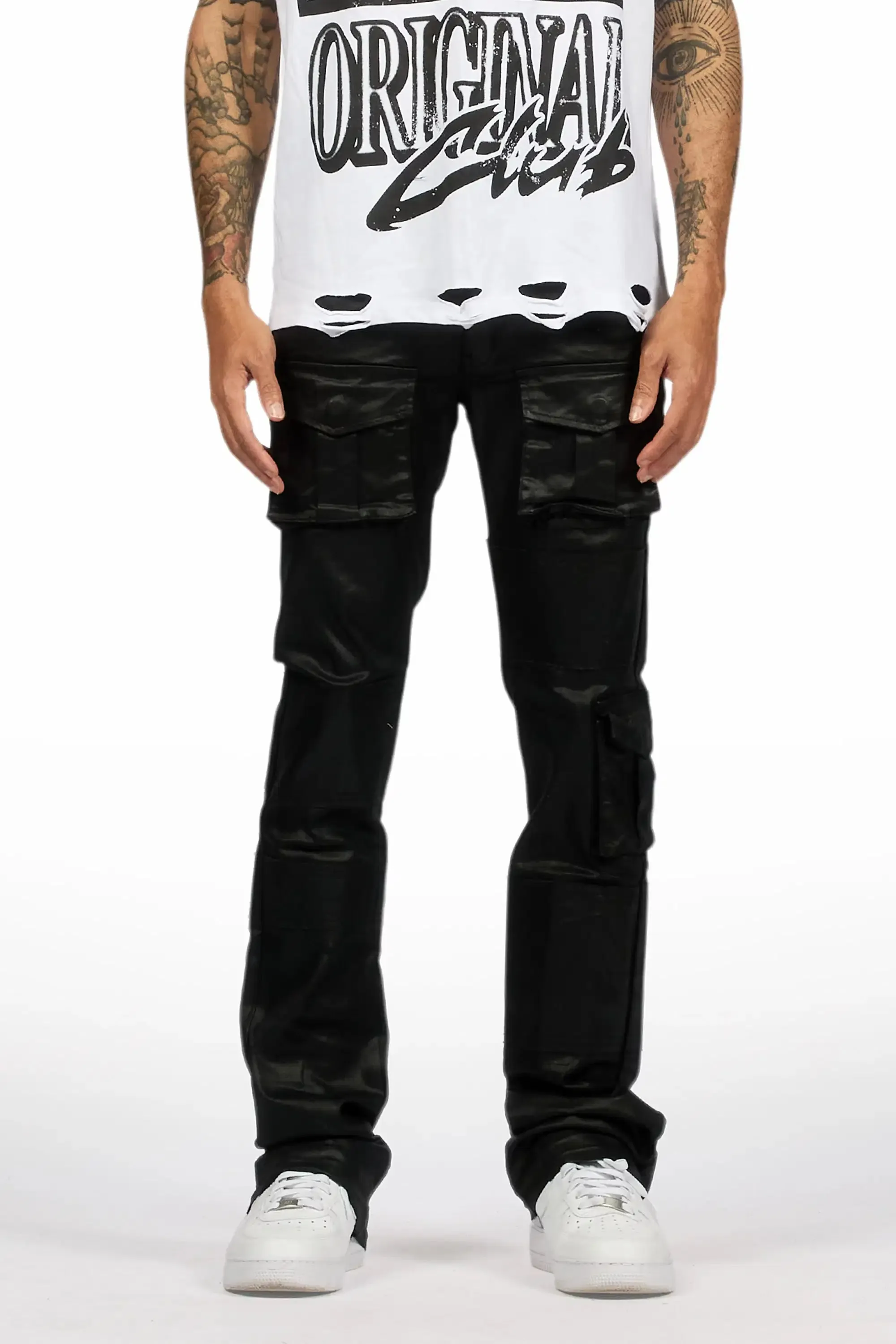 Folant Black Stacked Flare Coated Pant sold by Rockstar Original