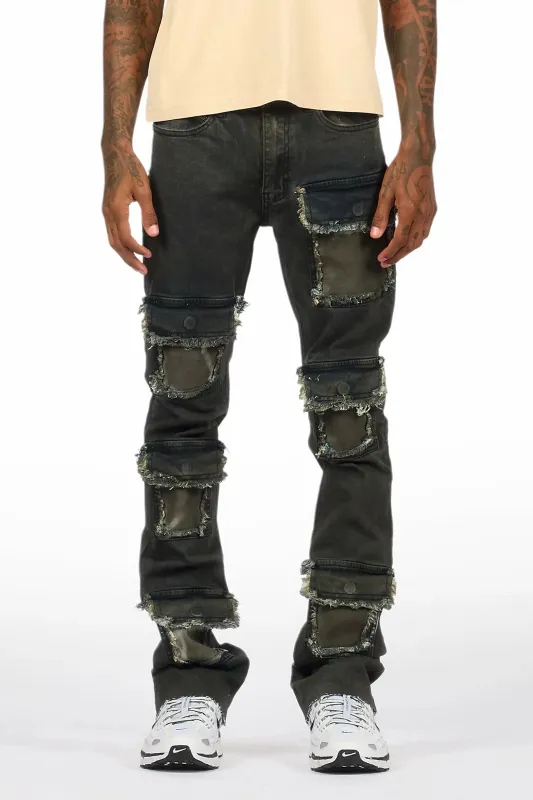 Petrus Blue Oil Wash Stacked Flare Jean sold by Rockstar Original