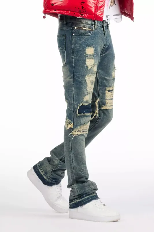 Foreign Medium Blue Wash Stacked Flare Jean sold by Rockstar Original