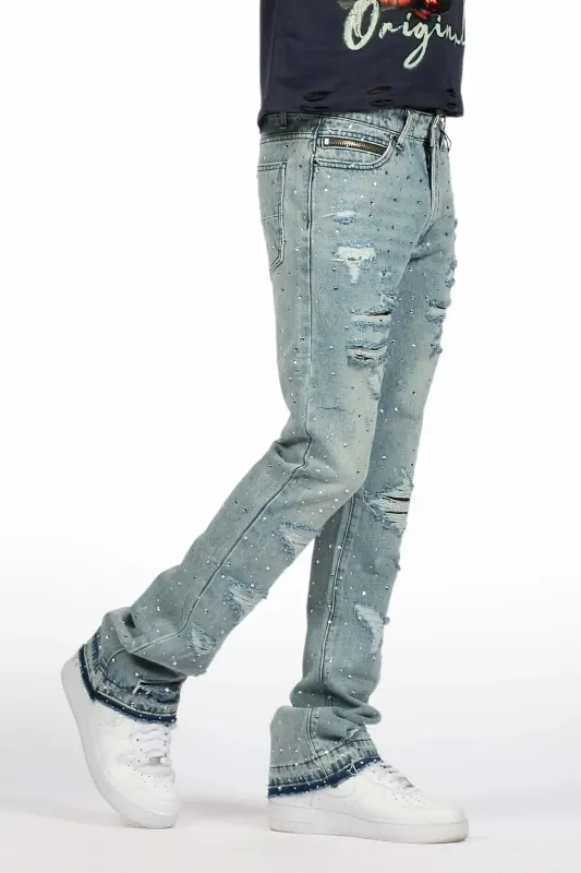 Stunt Blue Rhinestone Stacked Flare Jean sold by Rockstar Original