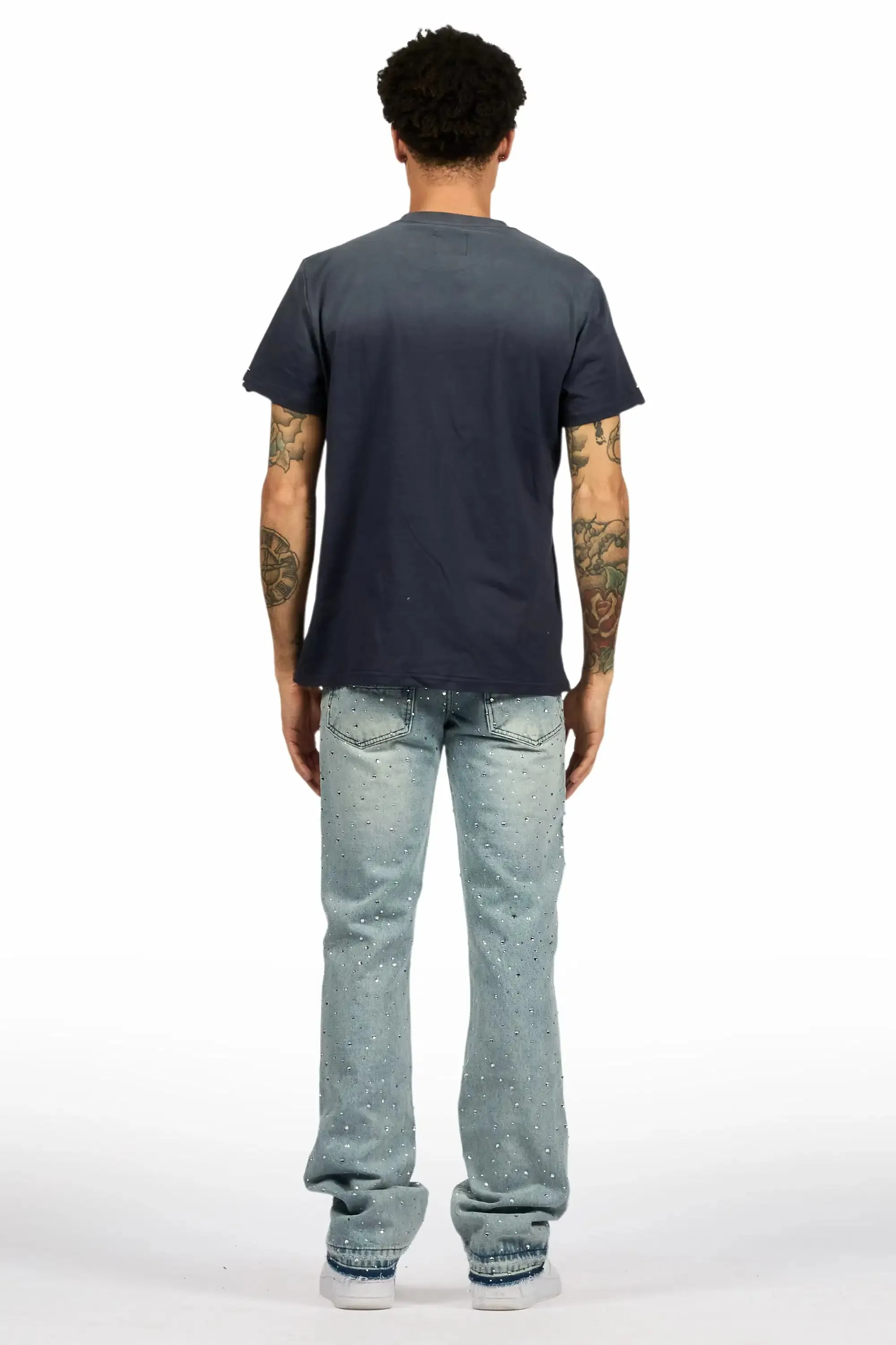 Stunt Blue Rhinestone Stacked Flare Jean sold by Rockstar Original product image thumbnail 5