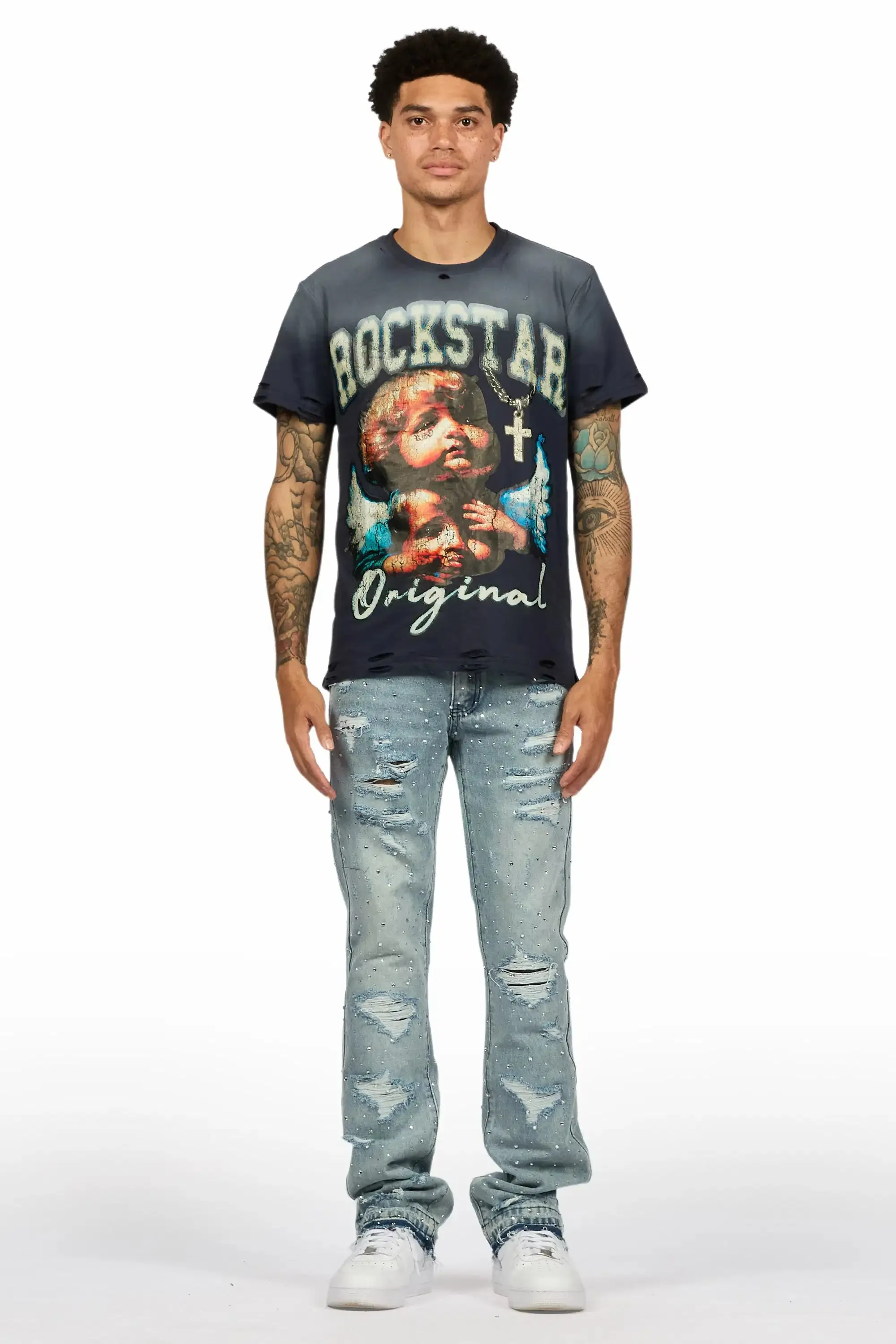 Stunt Blue Rhinestone Stacked Flare Jean sold by Rockstar Original product image thumbnail 3