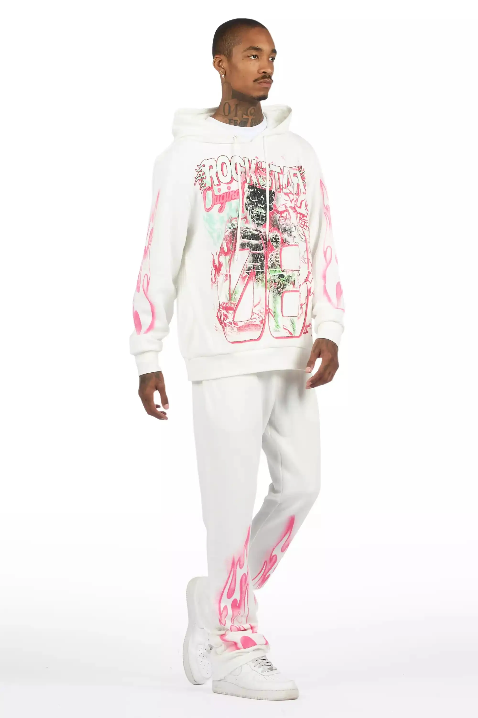 Eros White Hoodie/Stacked Pant Track Set sold by Rockstar Original product image thumbnail 4
