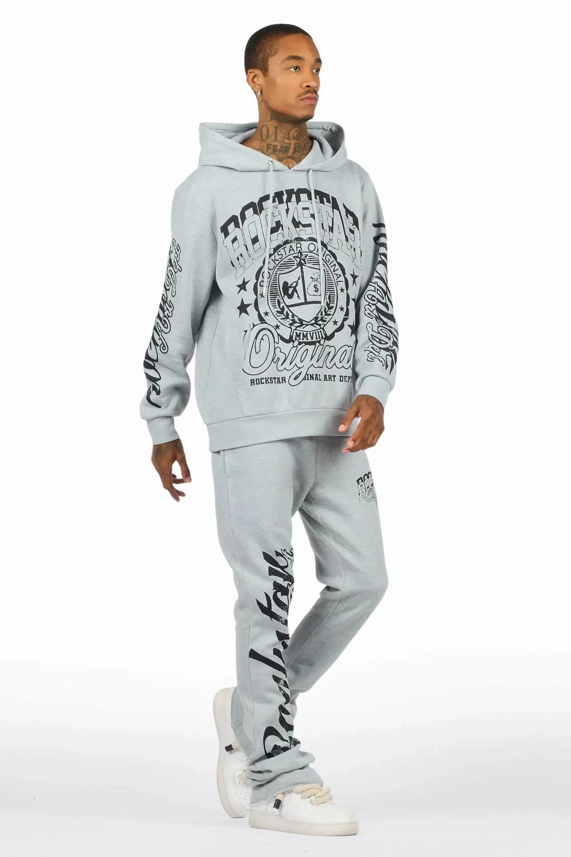 Blazon Heather Grey Hoodie/Stacked Pant Track Set sold by Rockstar Original product image thumbnail 4