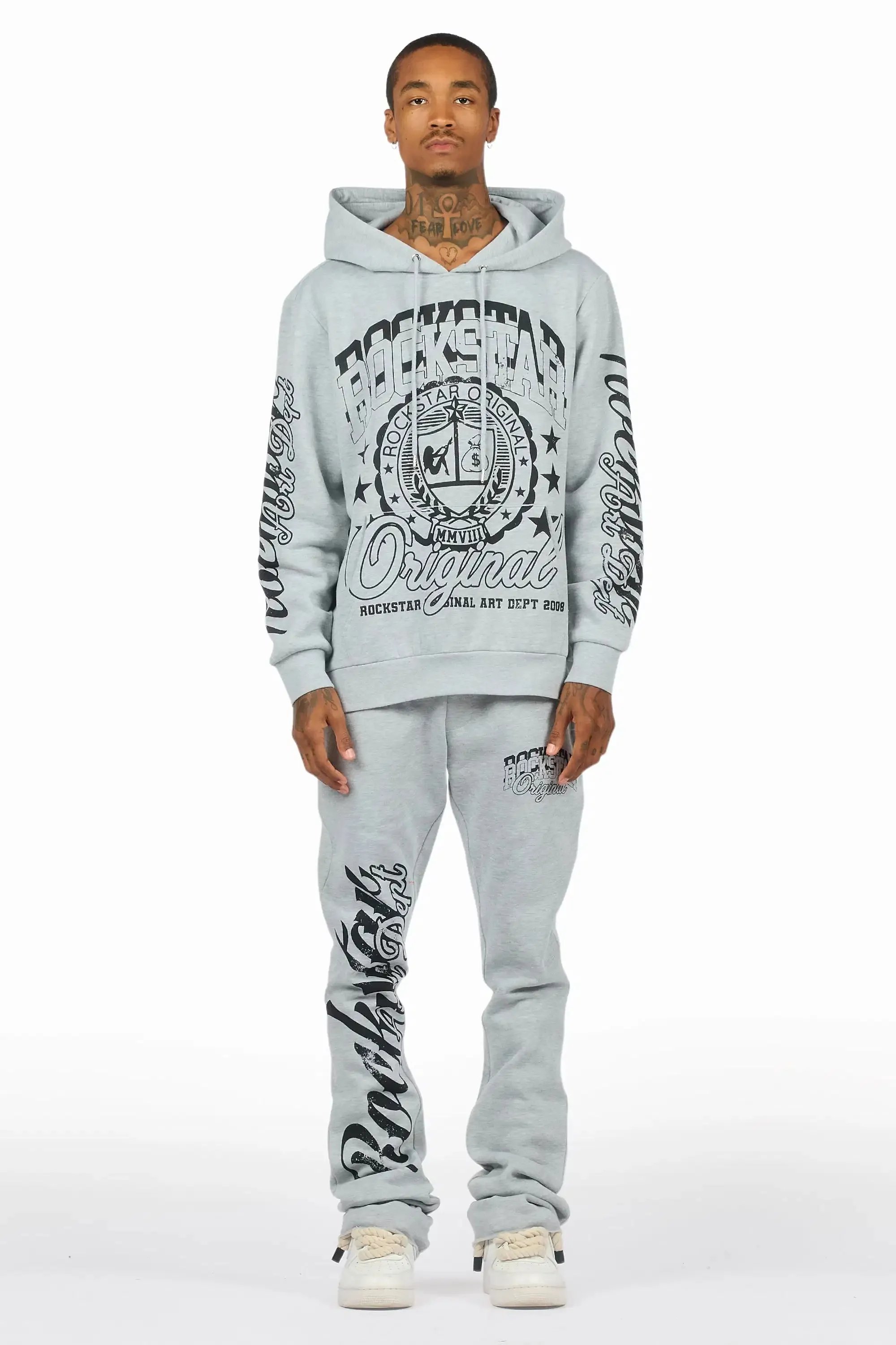 Blazon Heather Grey Hoodie/Stacked Pant Track Set sold by Rockstar Original product image thumbnail 2