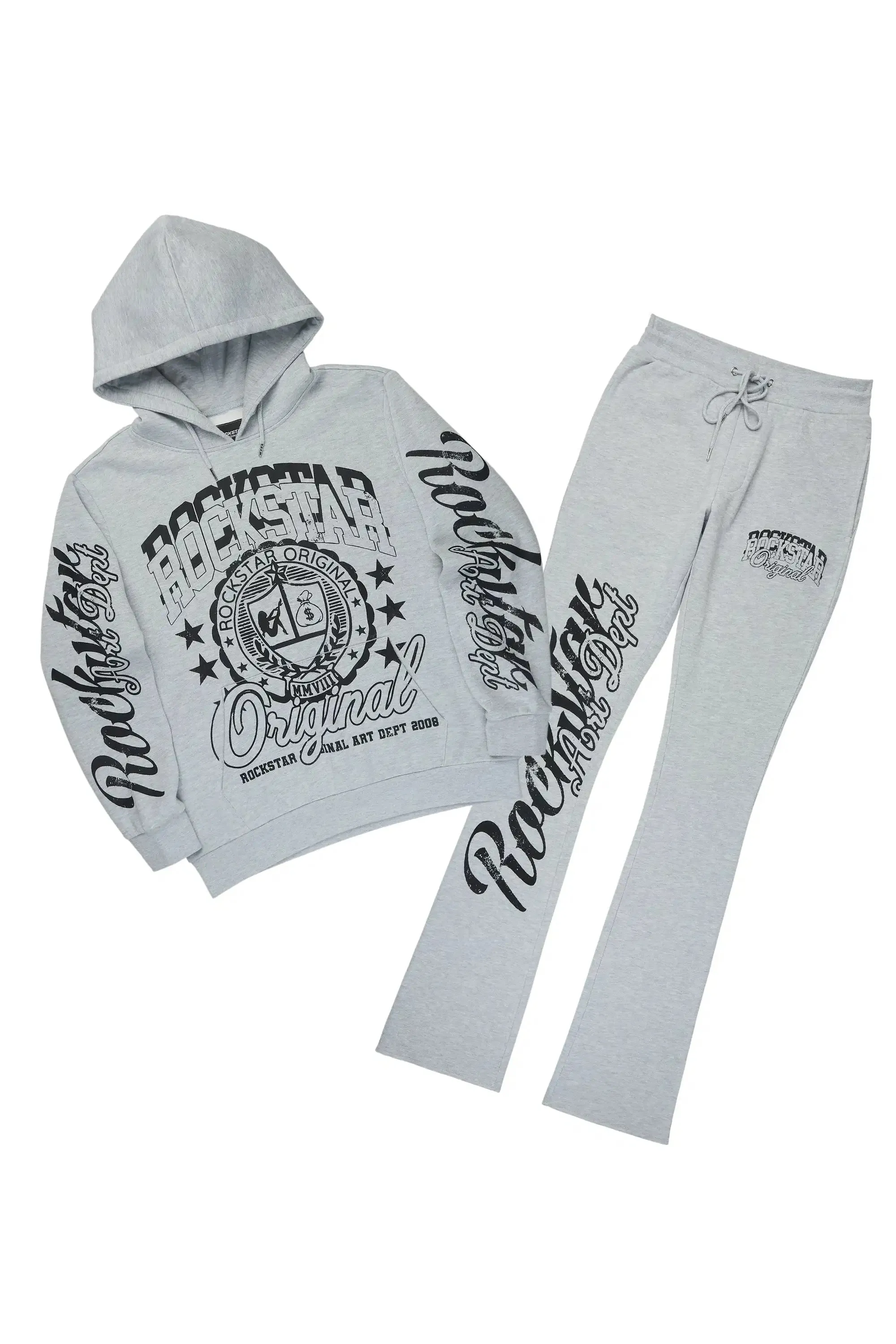 Blazon Heather Grey Hoodie/Stacked Pant Track Set sold by Rockstar Original