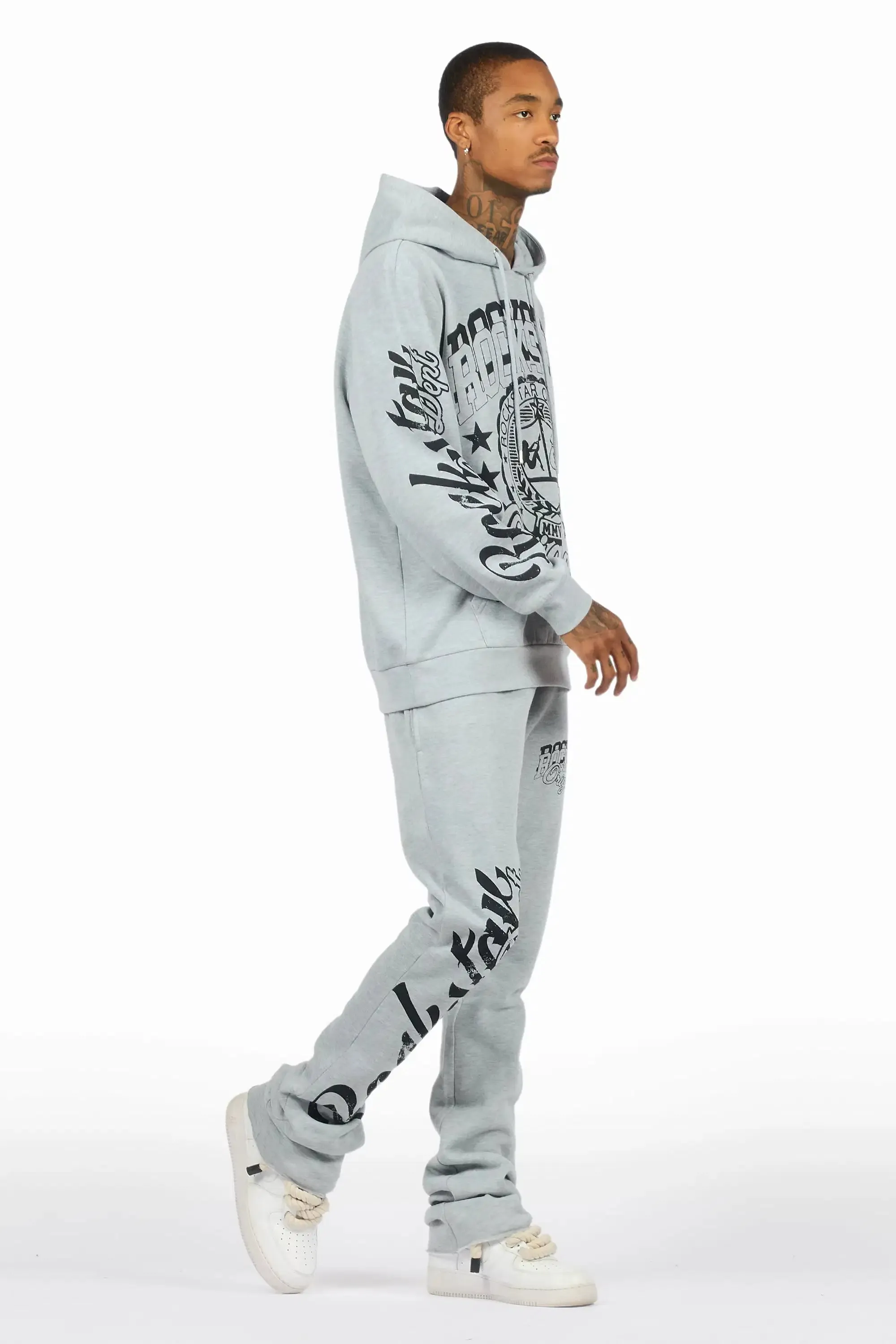 Blazon Heather Grey Hoodie/Stacked Pant Track Set sold by Rockstar Original product image thumbnail 3