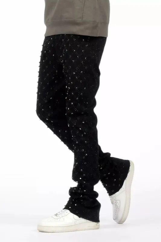 Glit Jet Black Rhinestone Stacked Flare Jean sold by Rockstar Original
