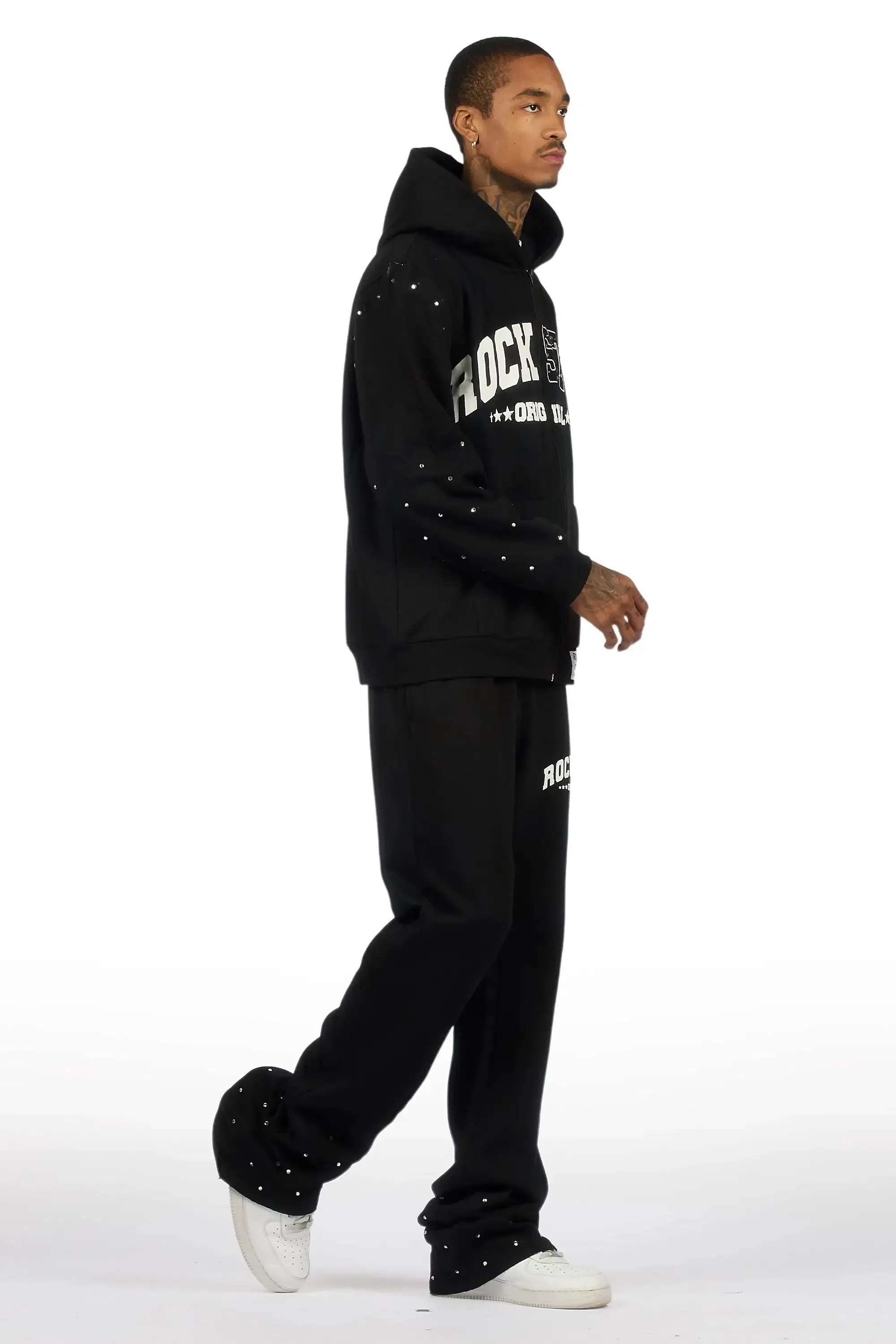Otik Black Rhinestone Hoodie Baggy Fit Pant Track Set sold by Rockstar Original product image thumbnail 3