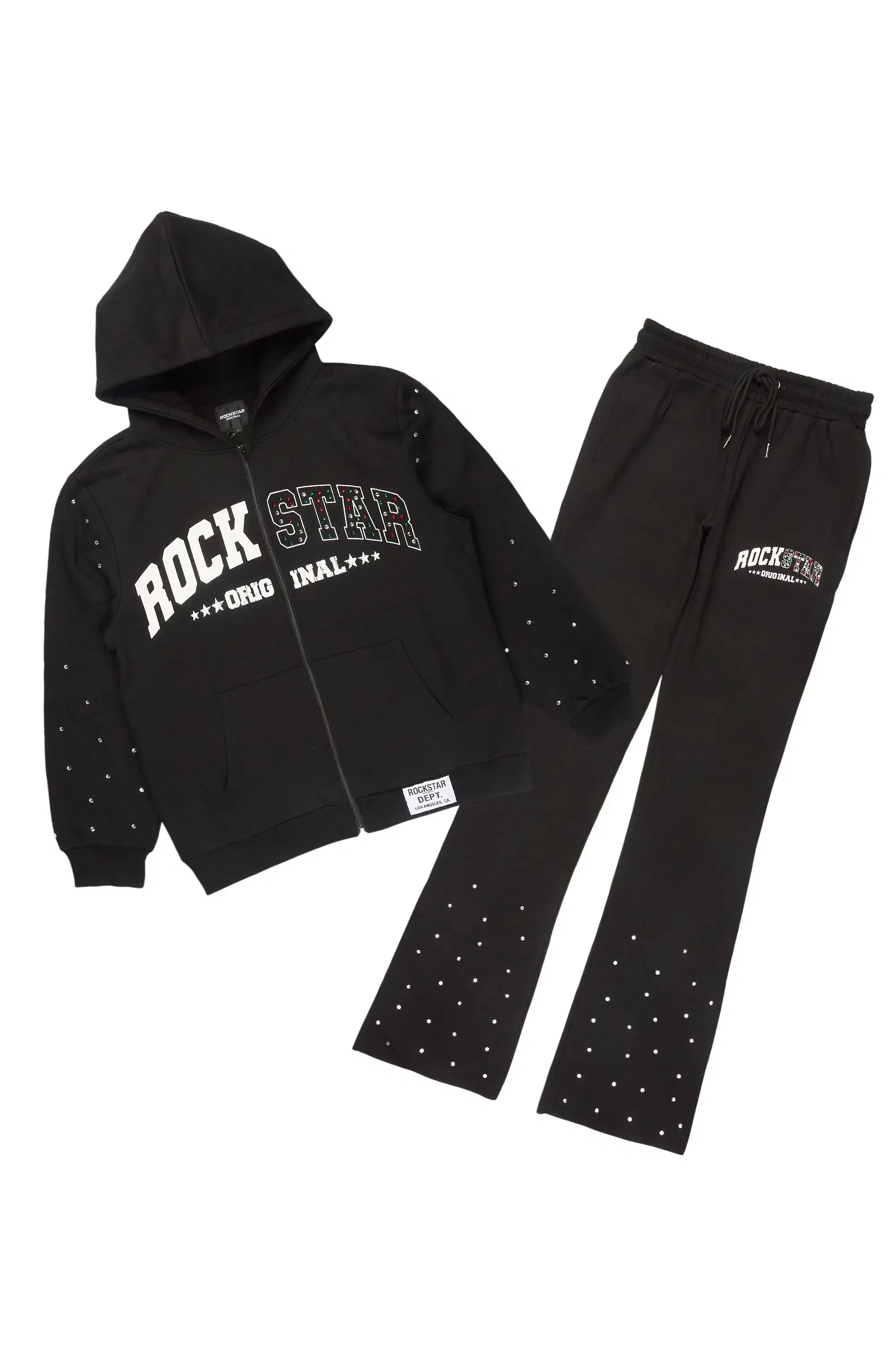 Otik Black Rhinestone Hoodie Baggy Fit Pant Track Set sold by Rockstar Original