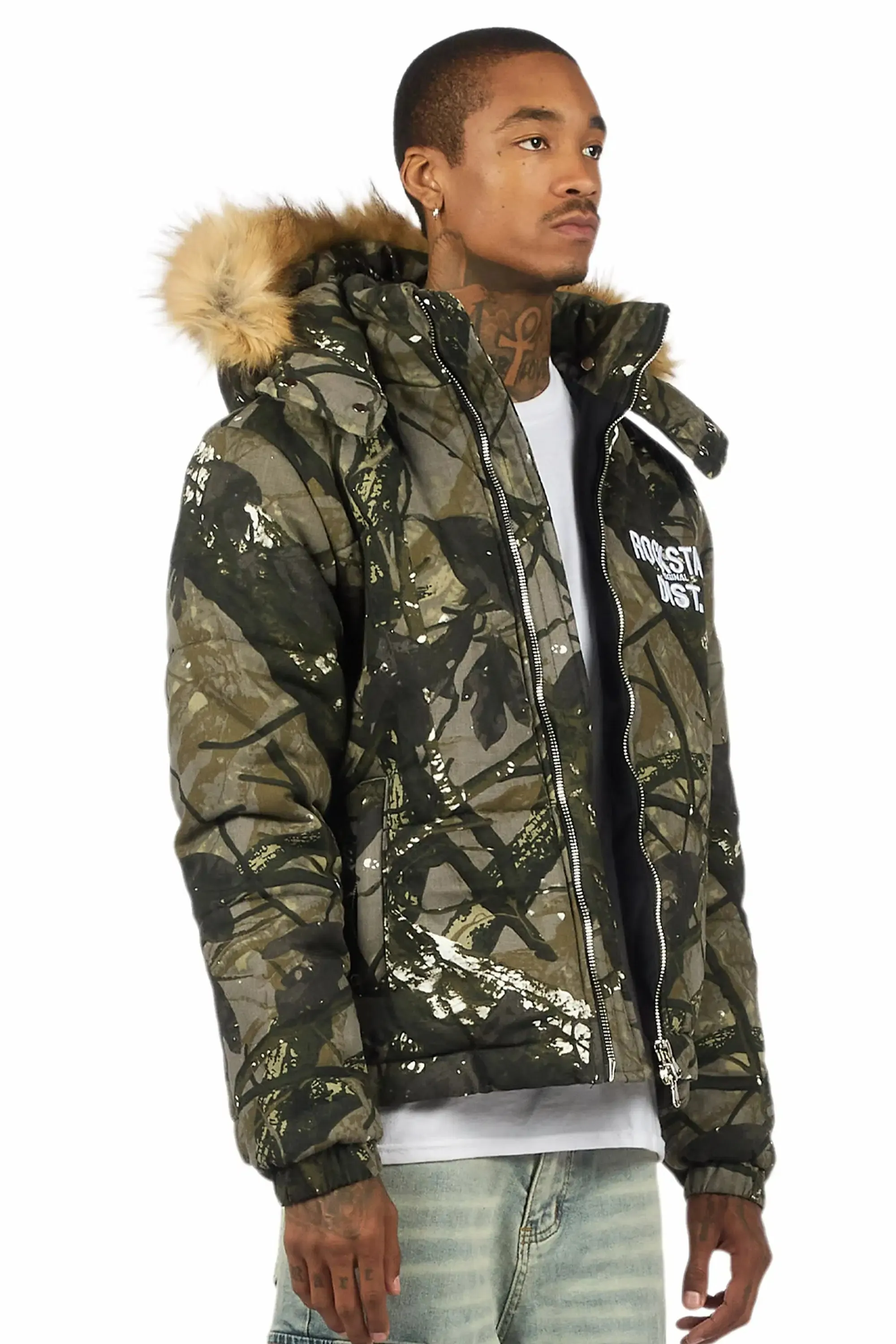 Bevis Camo Puffer Jacket With Faux Fur Hood sold by Rockstar Original product image thumbnail 4