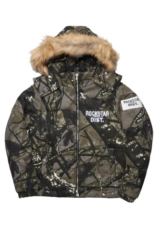 Bevis Camo Puffer Jacket With Faux Fur Hood sold by Rockstar Original