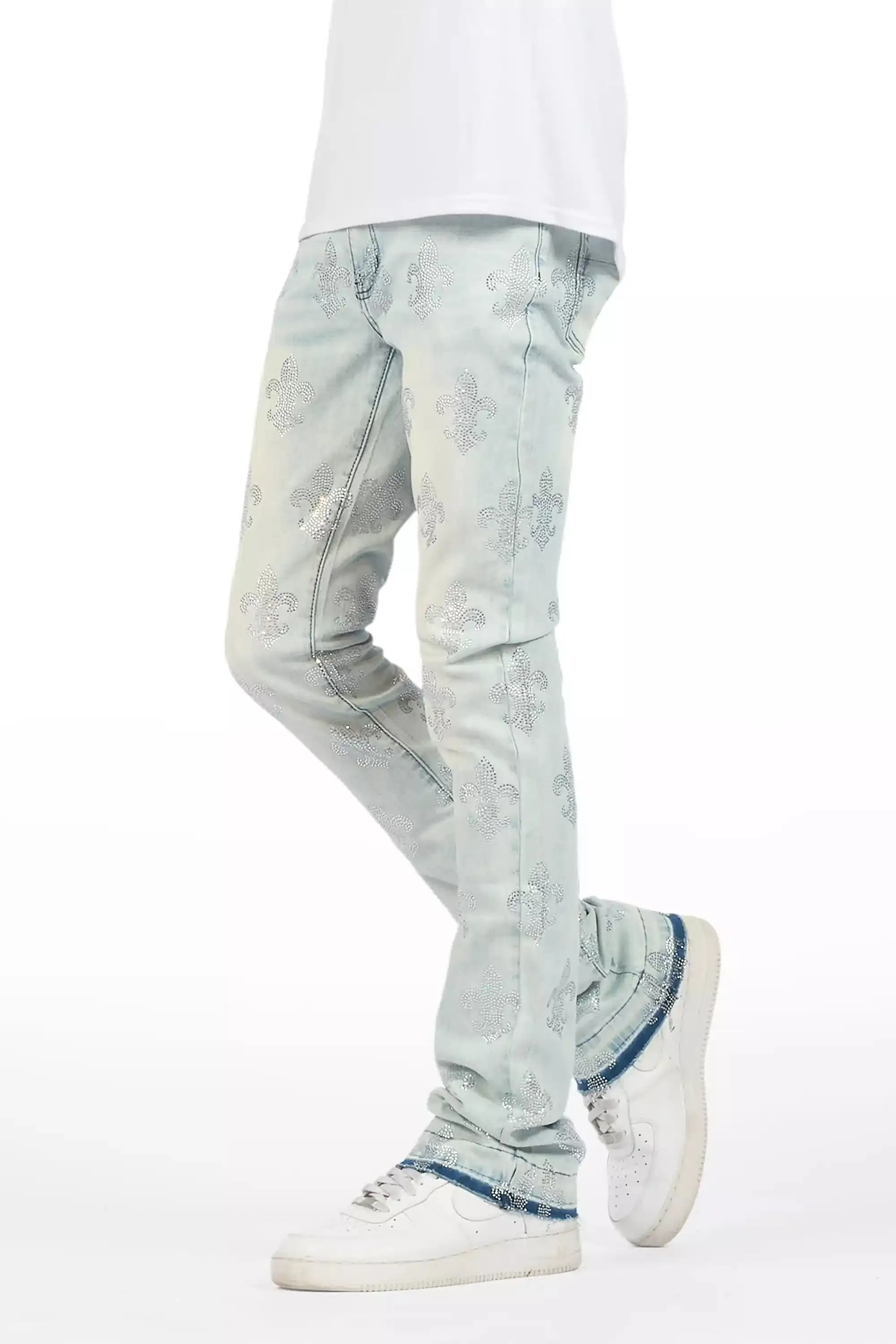 Shyne Light Blue Rhinestone Stacked Flare Jean sold by Rockstar Original