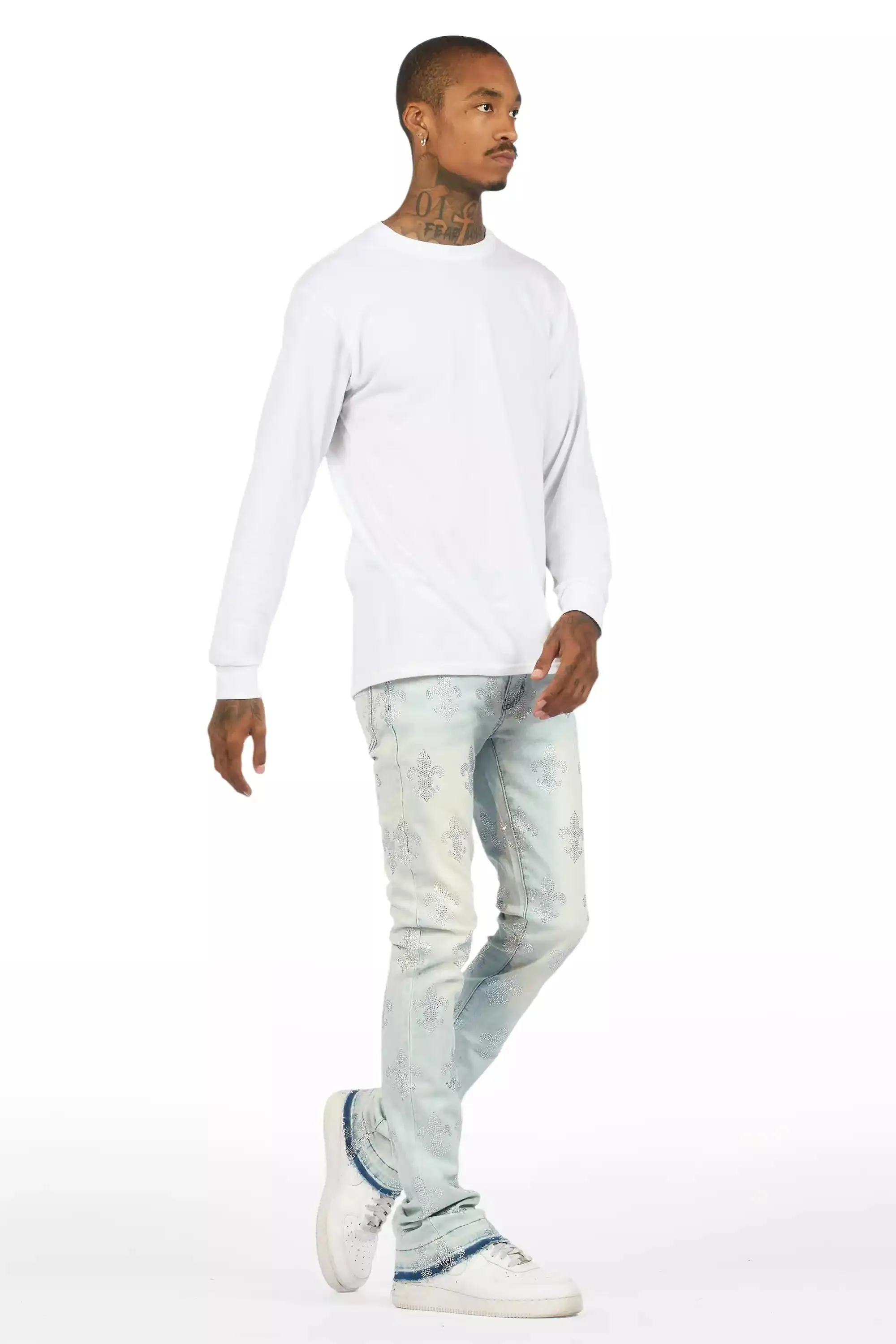 Shyne Light Blue Rhinestone Stacked Flare Jean sold by Rockstar Original product image thumbnail 5