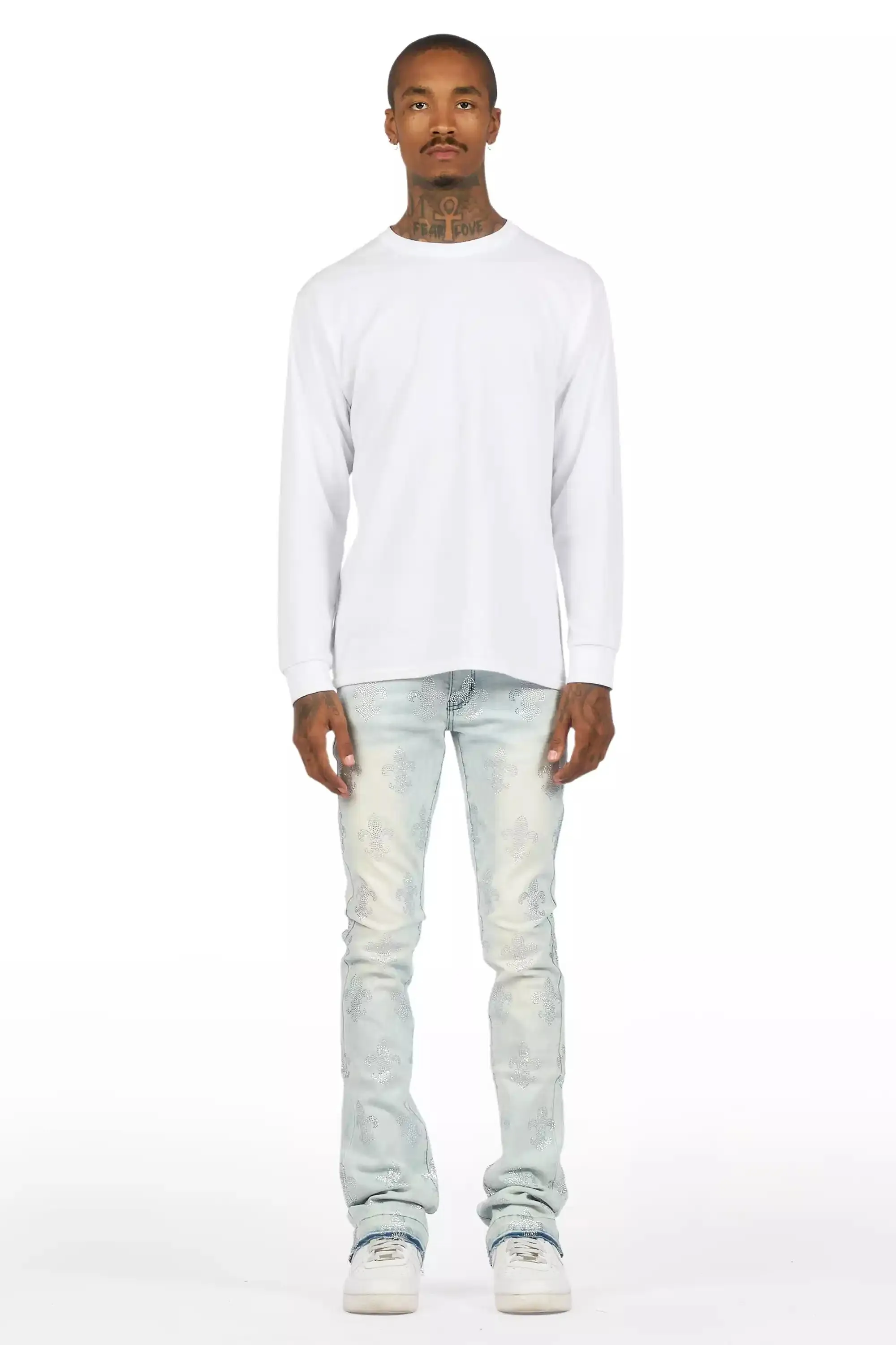 Shyne Light Blue Rhinestone Stacked Flare Jean sold by Rockstar Original product image thumbnail 3