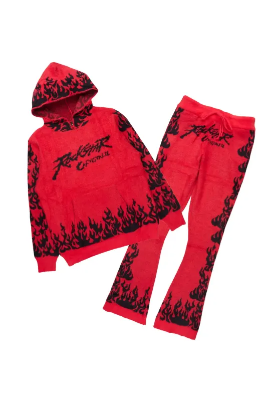 Yash Red Hoodie Stacked Flare Track Set sold by Rockstar Original