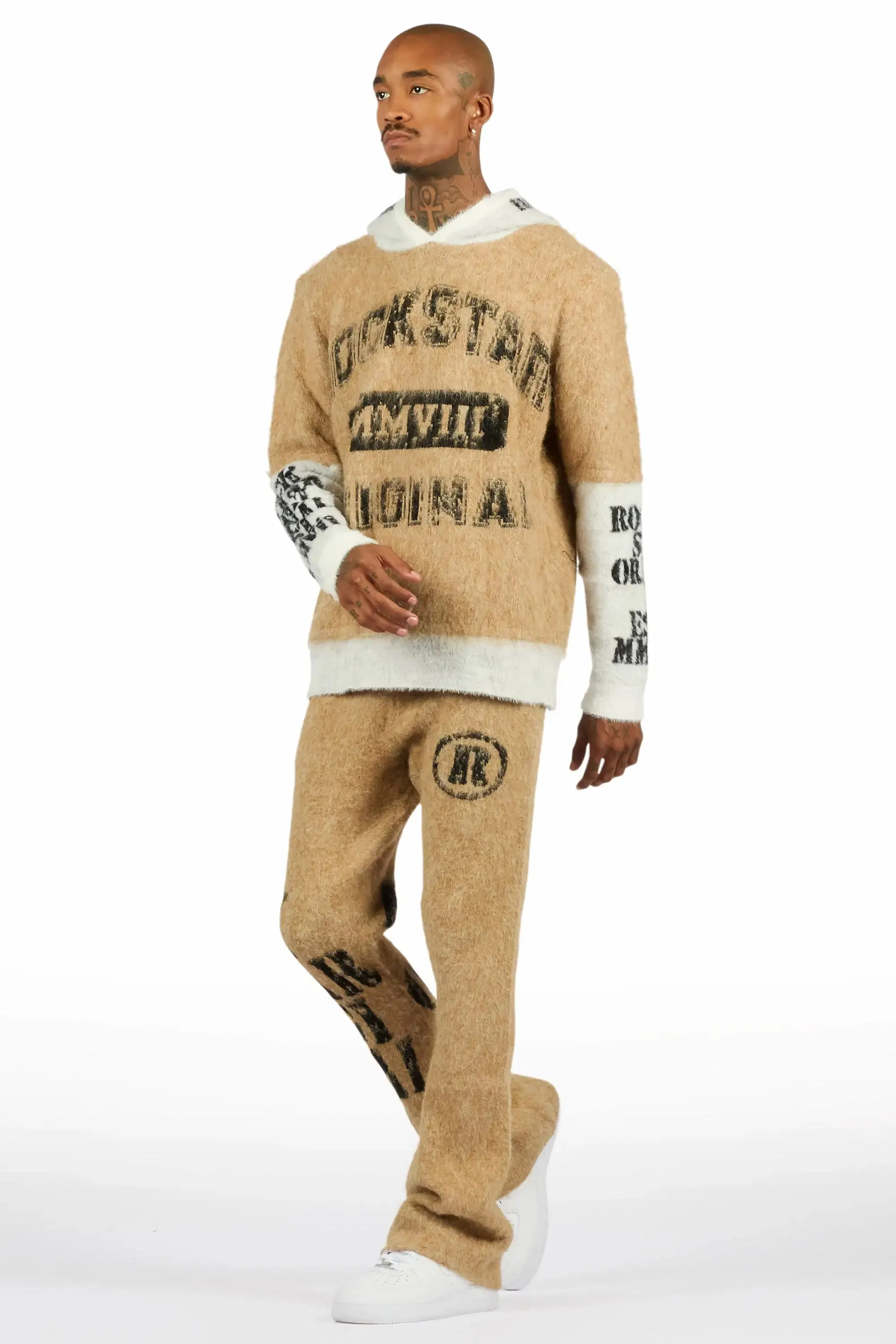 Steri Beige Mohair Hoodie Stacked Flare Track Set sold by Rockstar Original product image thumbnail 5