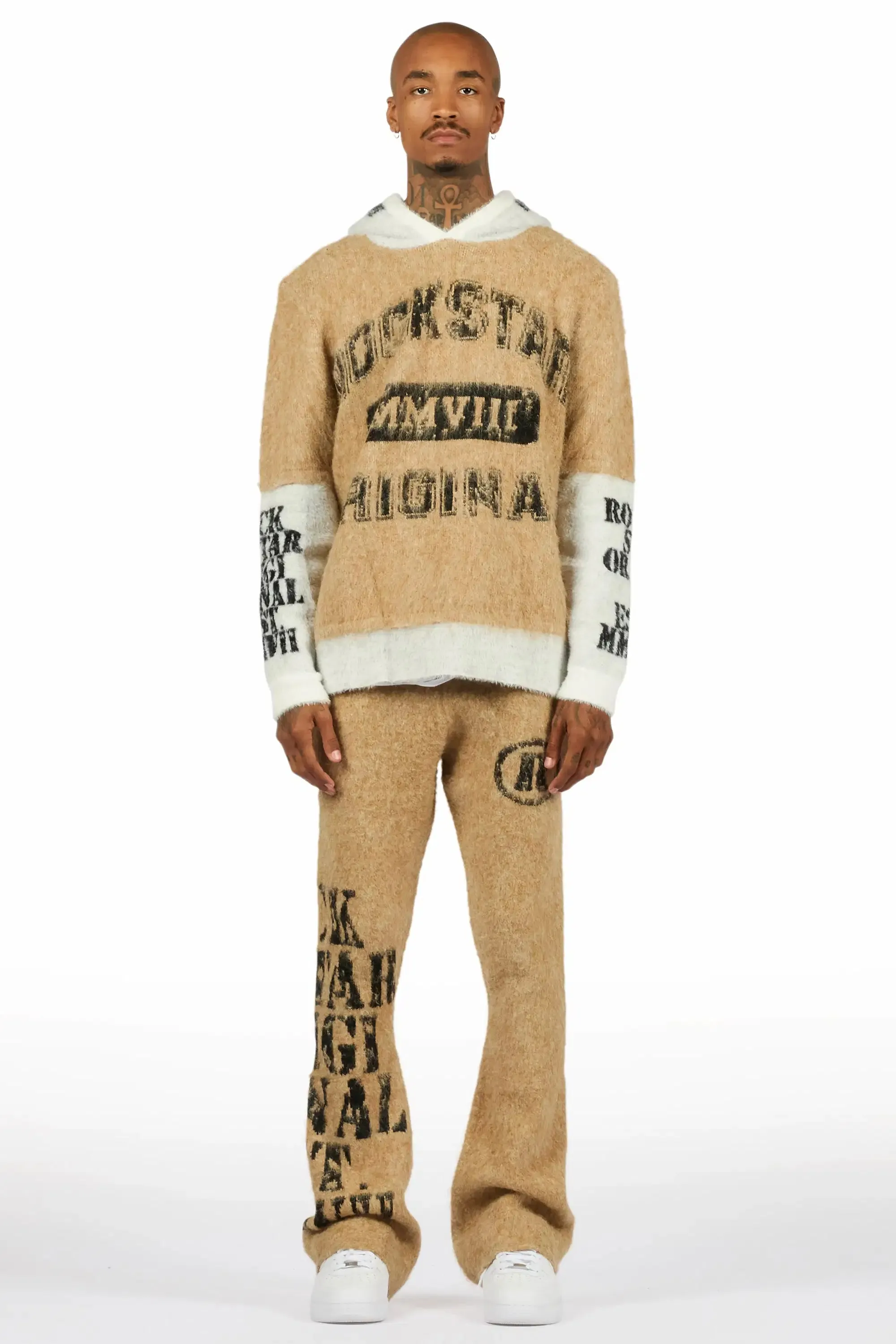 Steri Beige Mohair Hoodie Stacked Flare Track Set sold by Rockstar Original product image thumbnail 2