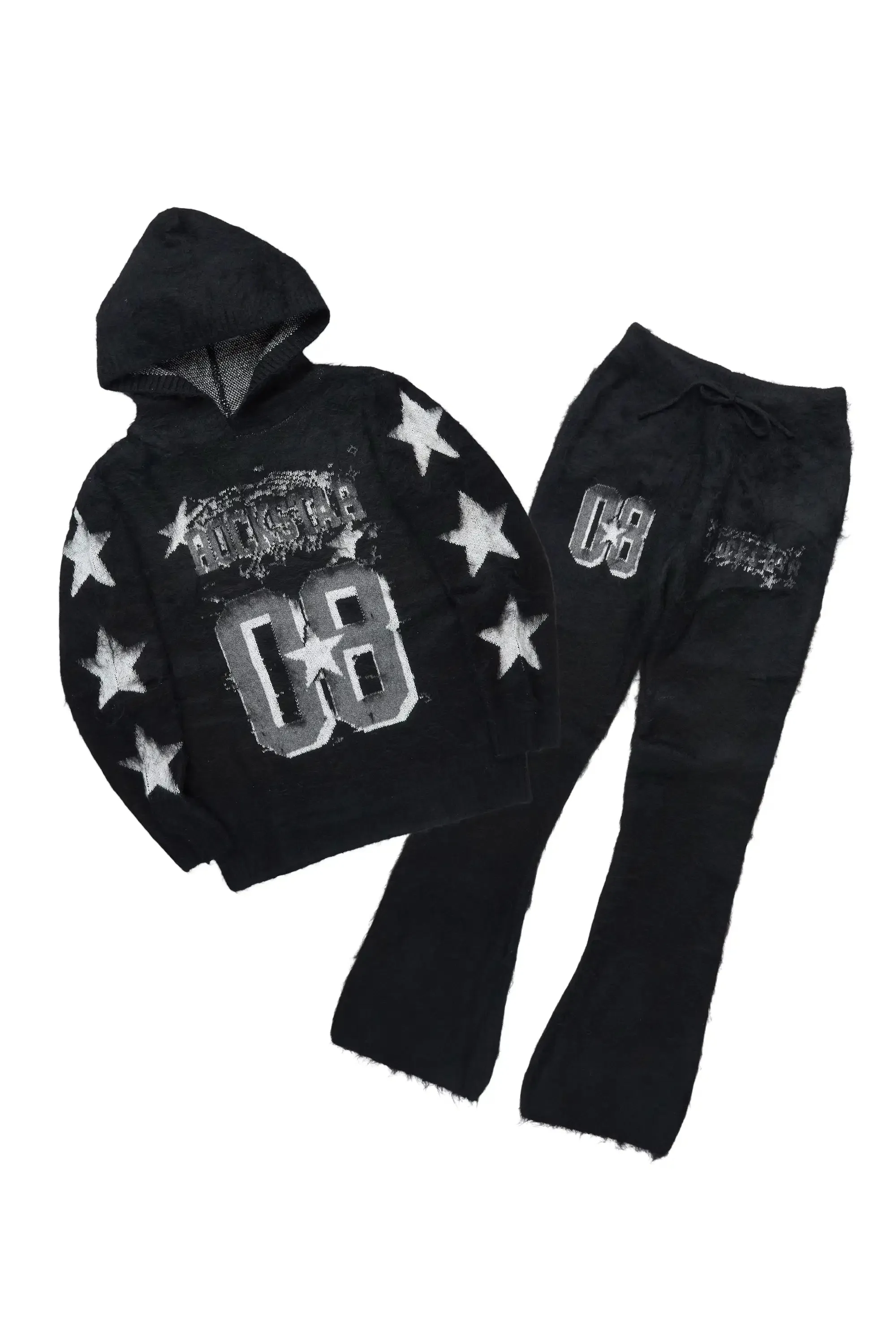 Allstar Black Hoodie Stacked Flare Knitted Mohair Track Set sold by Rockstar Original