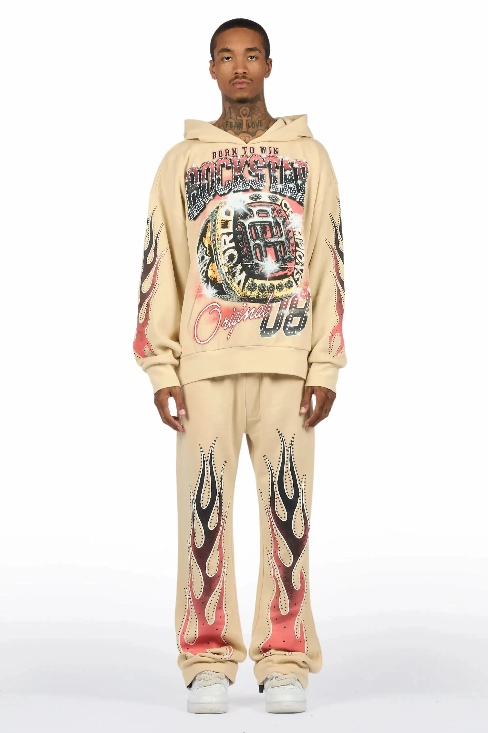 Glans Beige Hoodie/Baggy Pant Track Set sold by Rockstar Original product image thumbnail 2