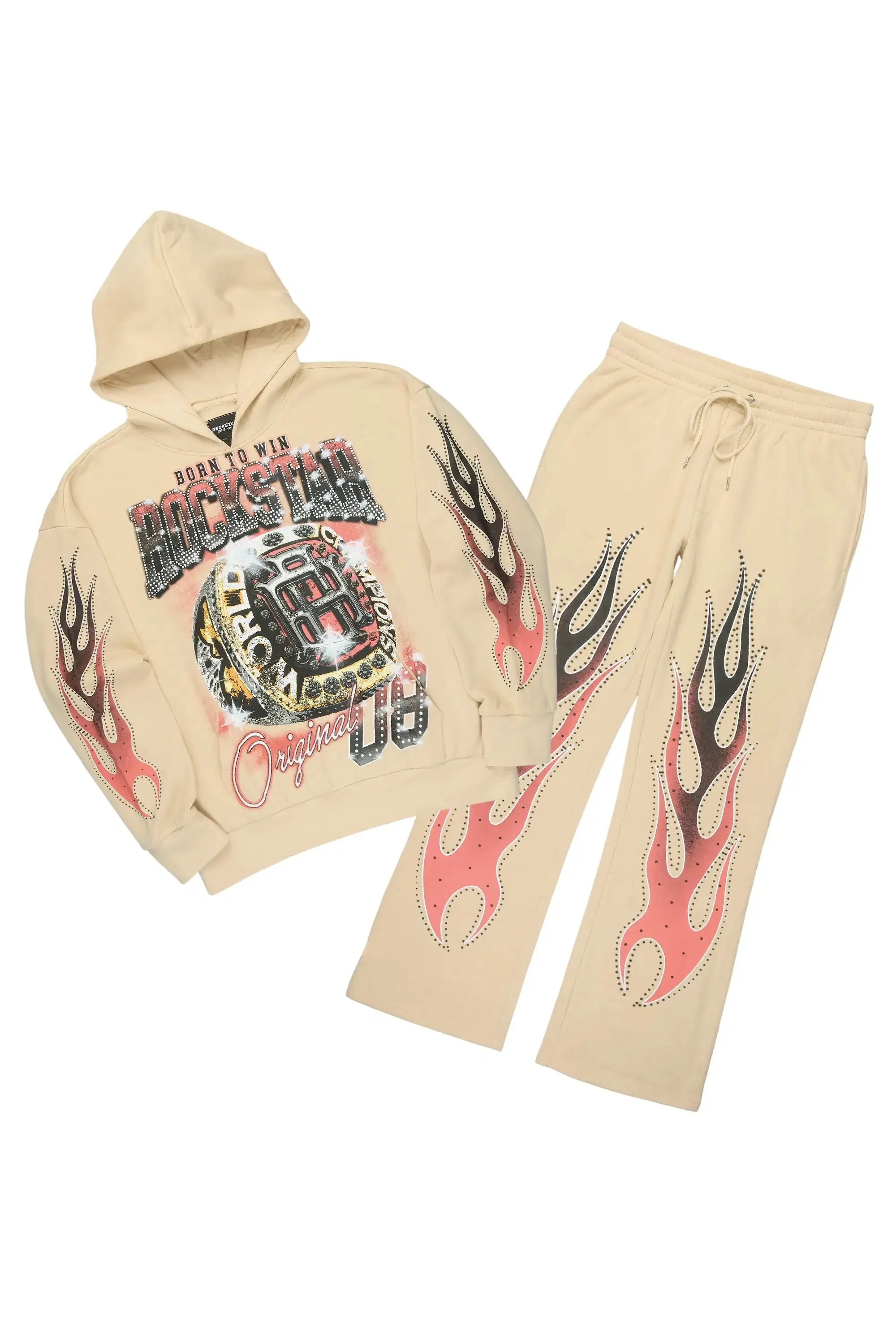 Glans Beige Hoodie/Baggy Pant Track Set sold by Rockstar Original