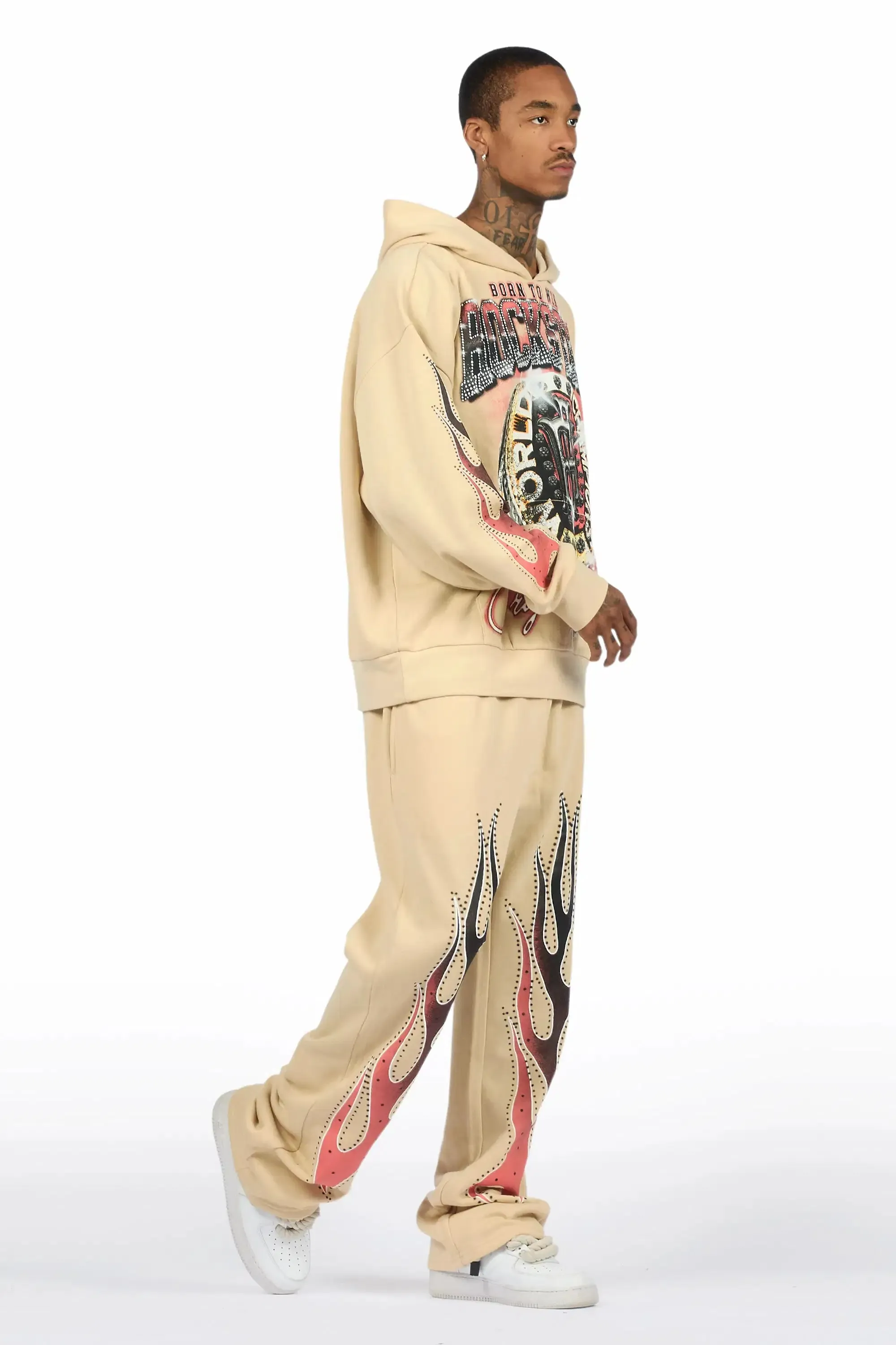 Glans Beige Hoodie/Baggy Pant Track Set sold by Rockstar Original product image thumbnail 3