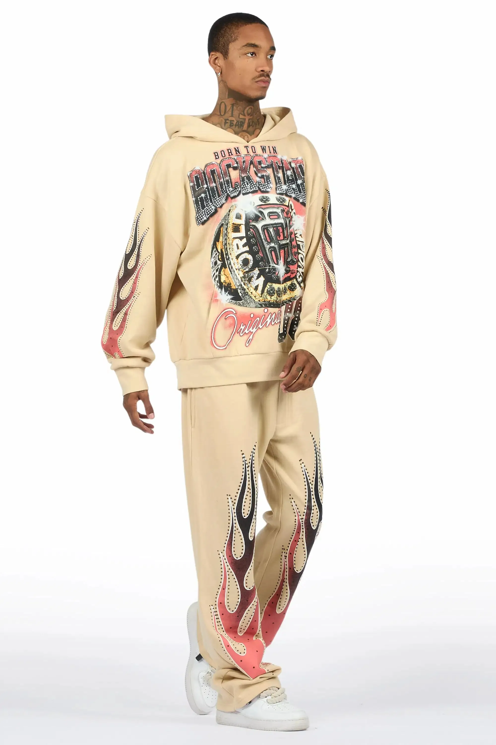 Glans Beige Hoodie/Baggy Pant Track Set sold by Rockstar Original product image thumbnail 4