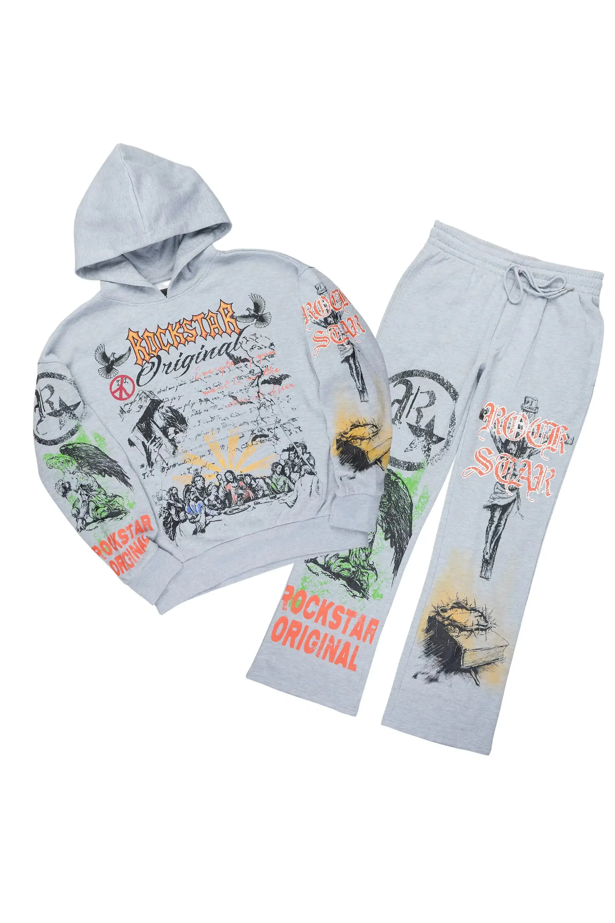 Suppersketch Heather Grey Hoodie/Baggy Track Pant Set sold by Rockstar Original