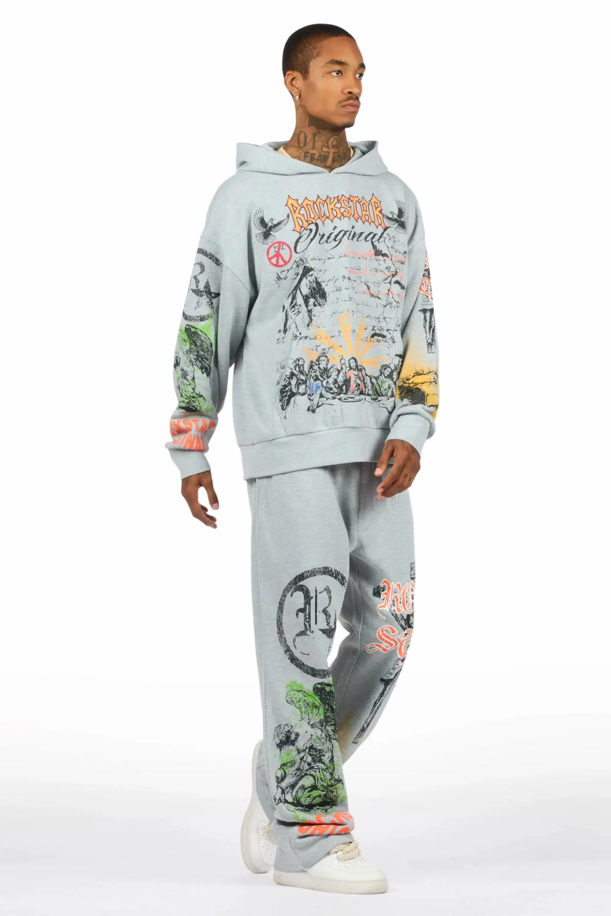 Suppersketch Heather Grey Hoodie/Baggy Track Pant Set sold by Rockstar Original product image thumbnail 4
