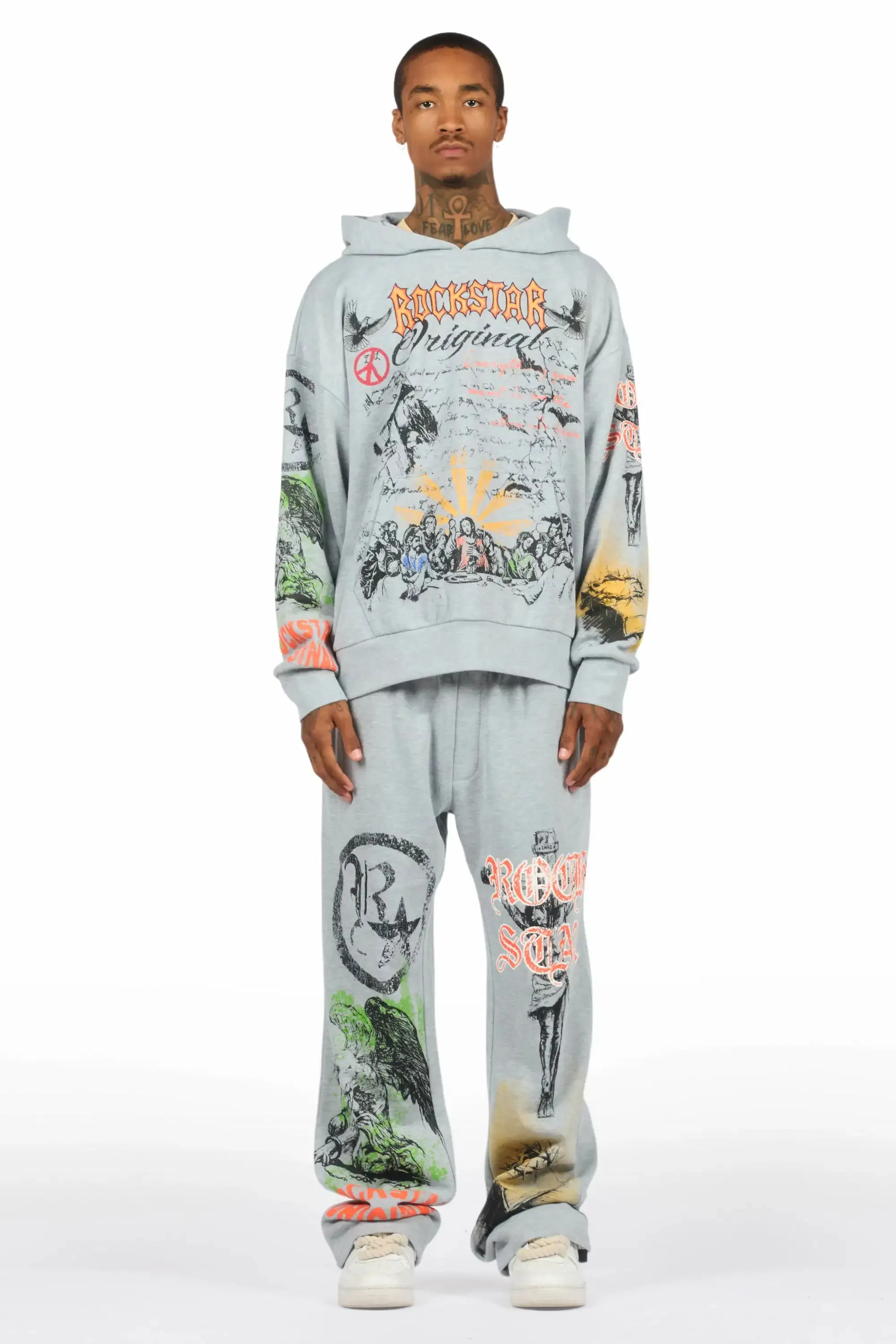 Suppersketch Heather Grey Hoodie/Baggy Track Pant Set sold by Rockstar Original product image thumbnail 2