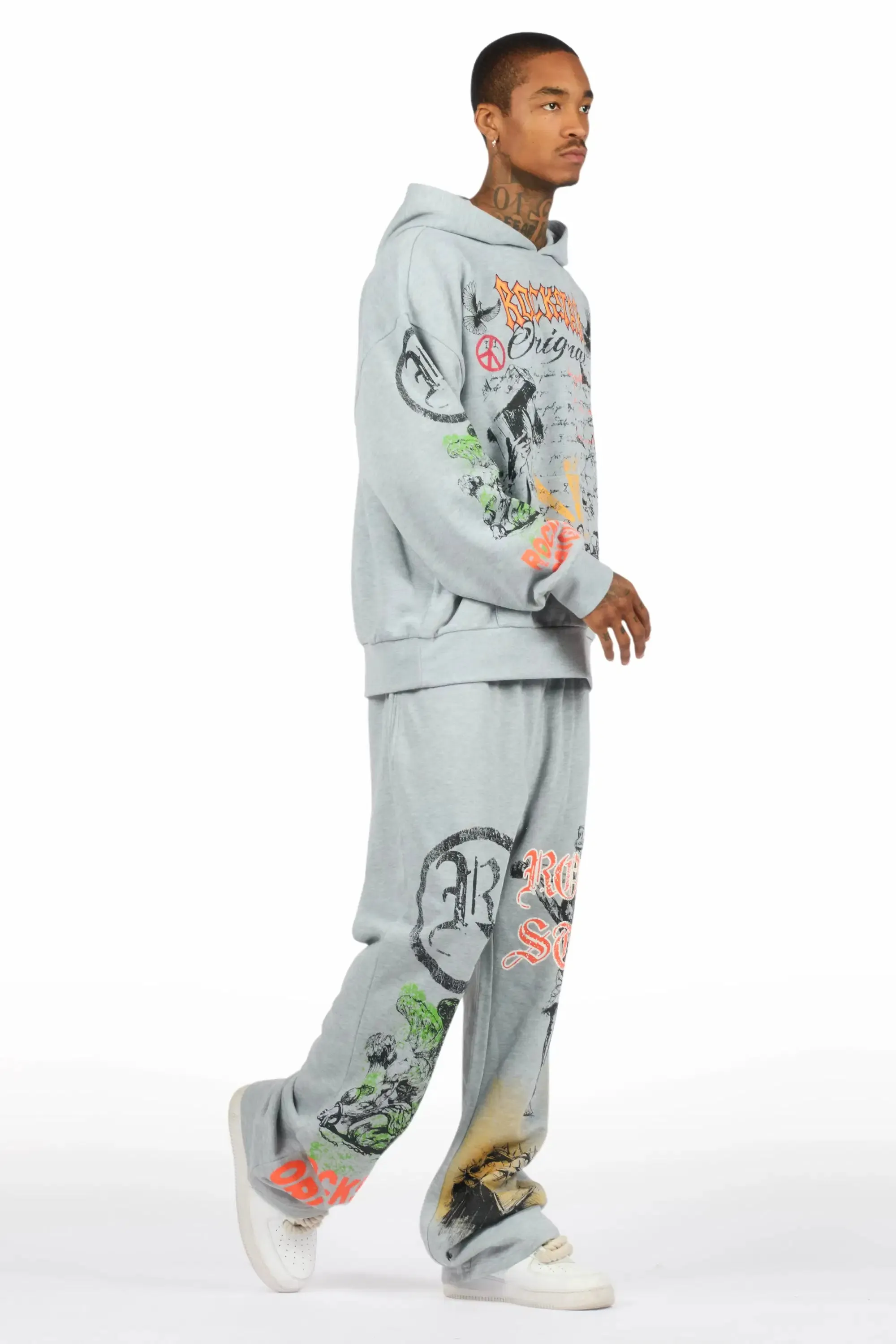 Suppersketch Heather Grey Hoodie/Baggy Track Pant Set sold by Rockstar Original product image thumbnail 3